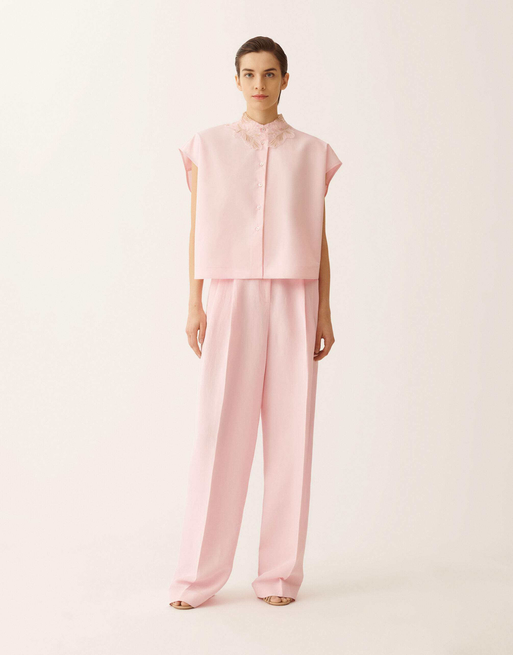 Sleeveless shirt in petal pink poplin for Women | Fabiana Filippi®