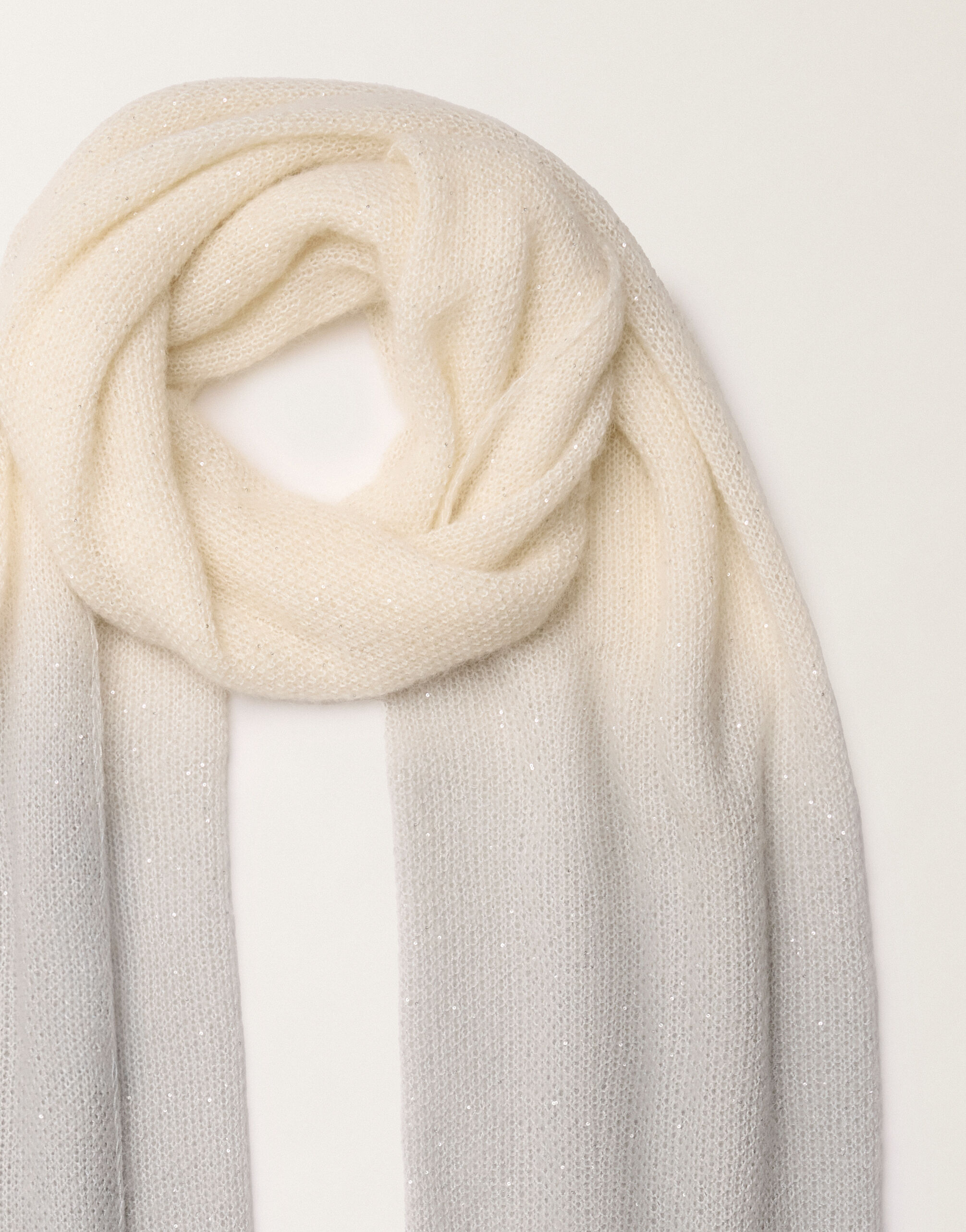 レディースMohair scarf with gradient micro sequins, raffia and