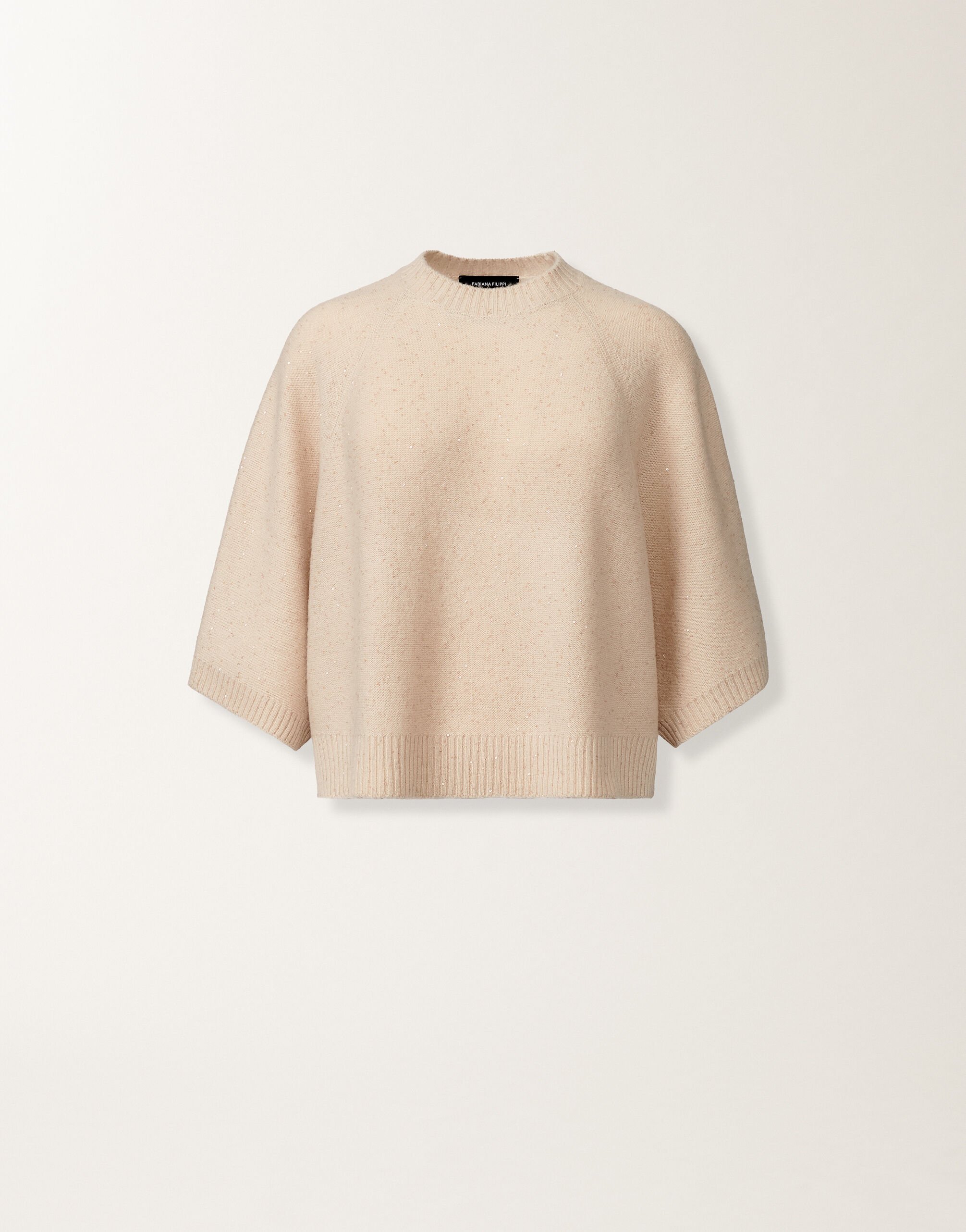 Fabiana Filippi Cape aus Wolle und Seide mit Pailletten, seilbraun Beige MAD215F067D2960000