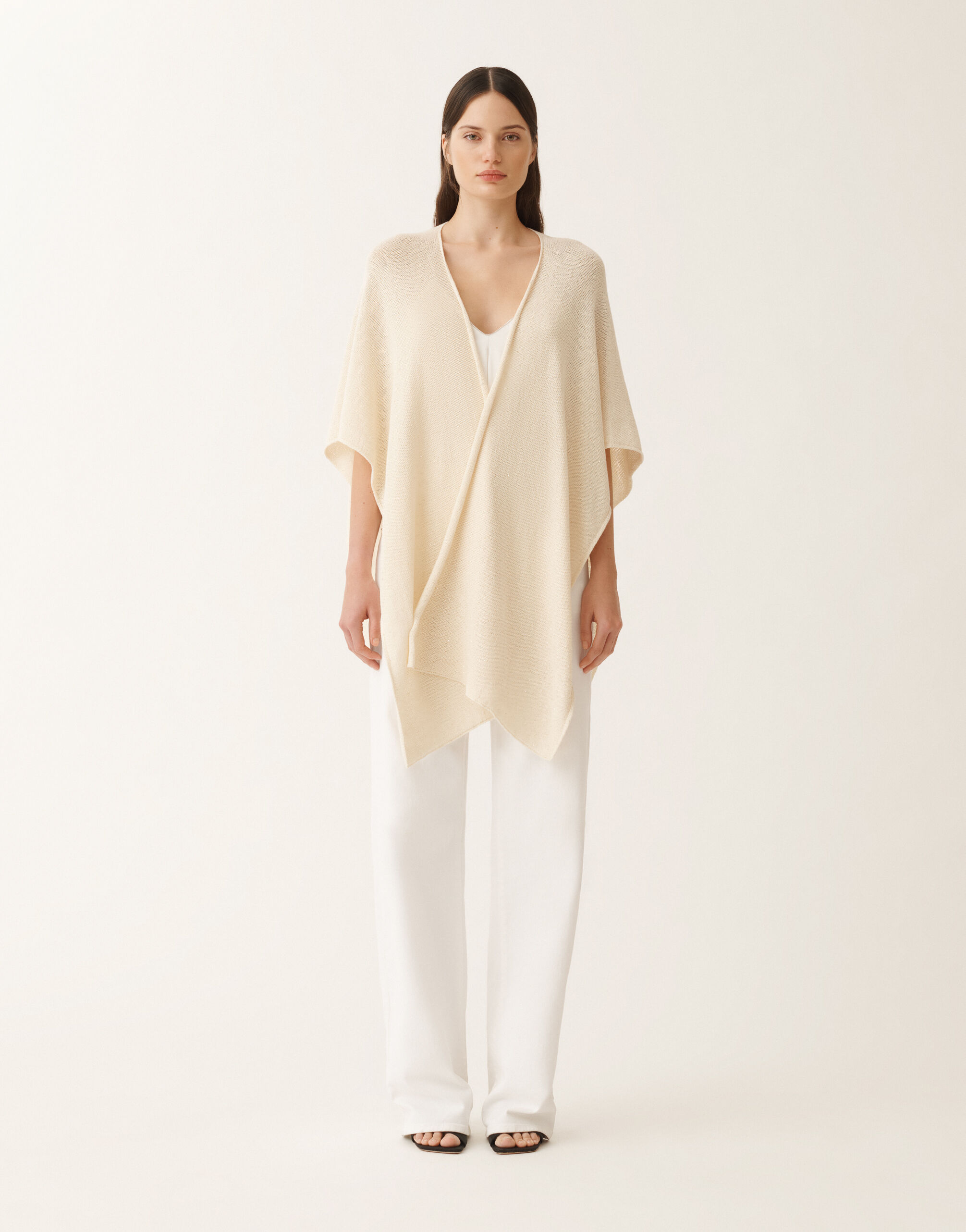 Fabiana Filippi Cotton and linen cape with sequins, vanilla VANILLA SAD275A009D2730000