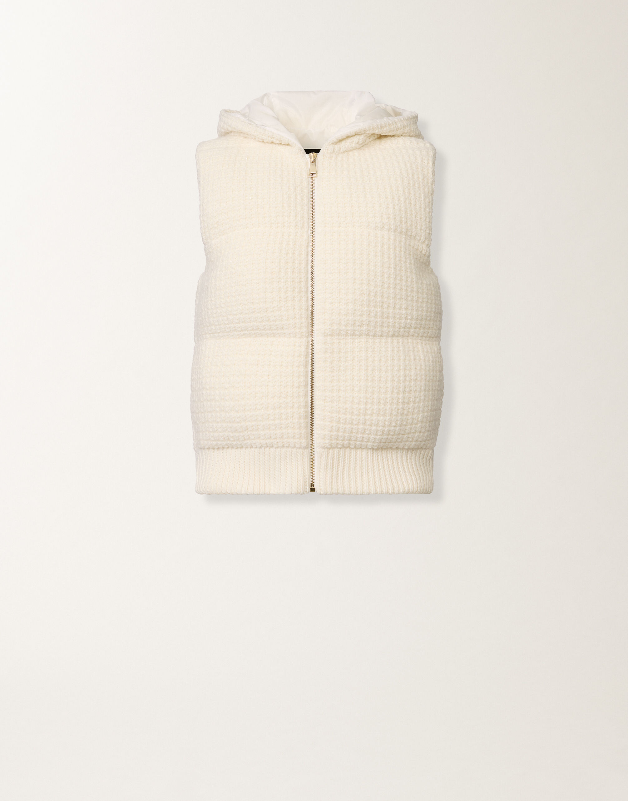 Fabiana Filippi Chaleco de plumón en lana y seda con lentejuelas, blanco Blanco CTD225F671L6170000