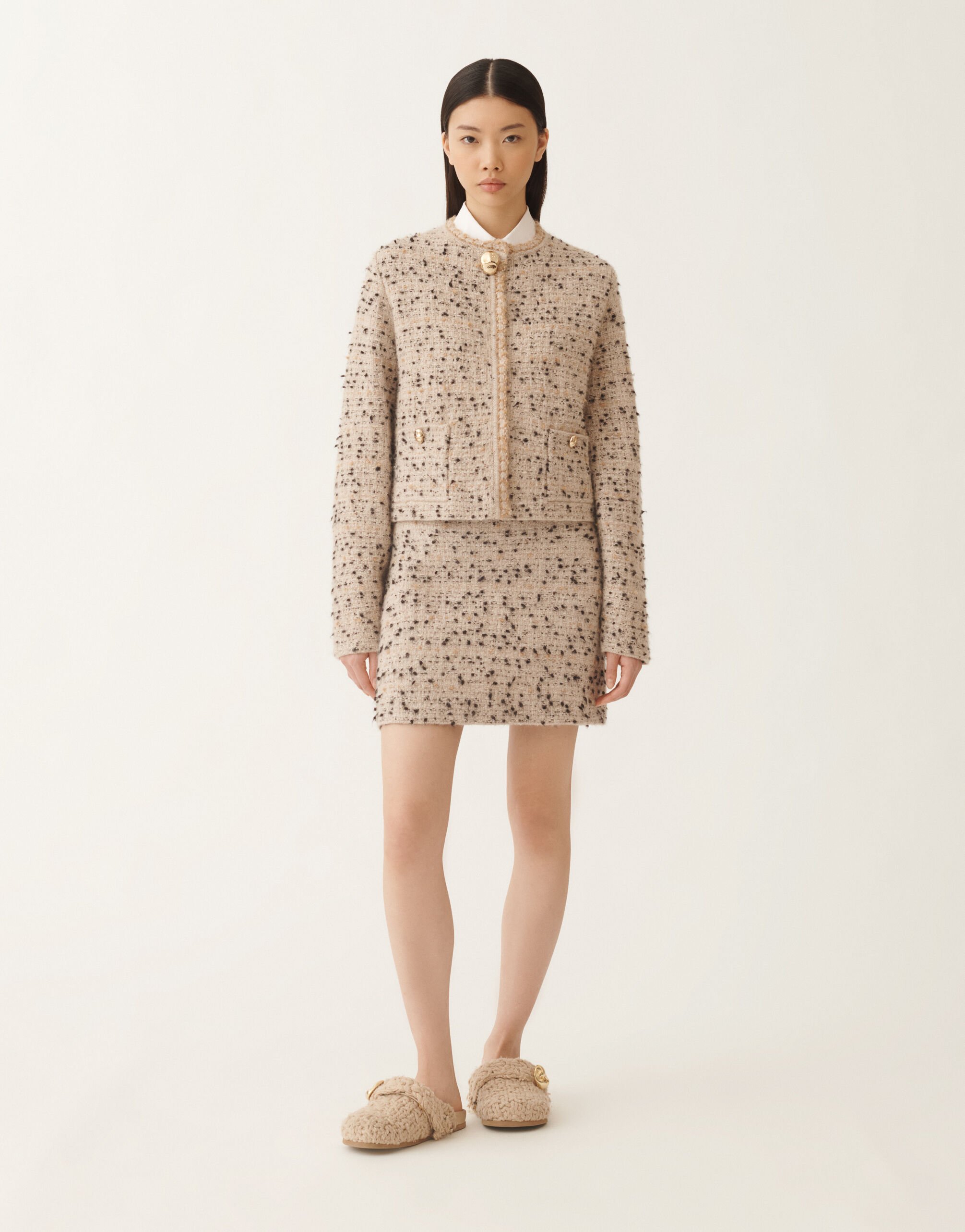 Fabiana Filippi Buttoned tweed jacket, maple and black BEIGE GCD215F122L5450000