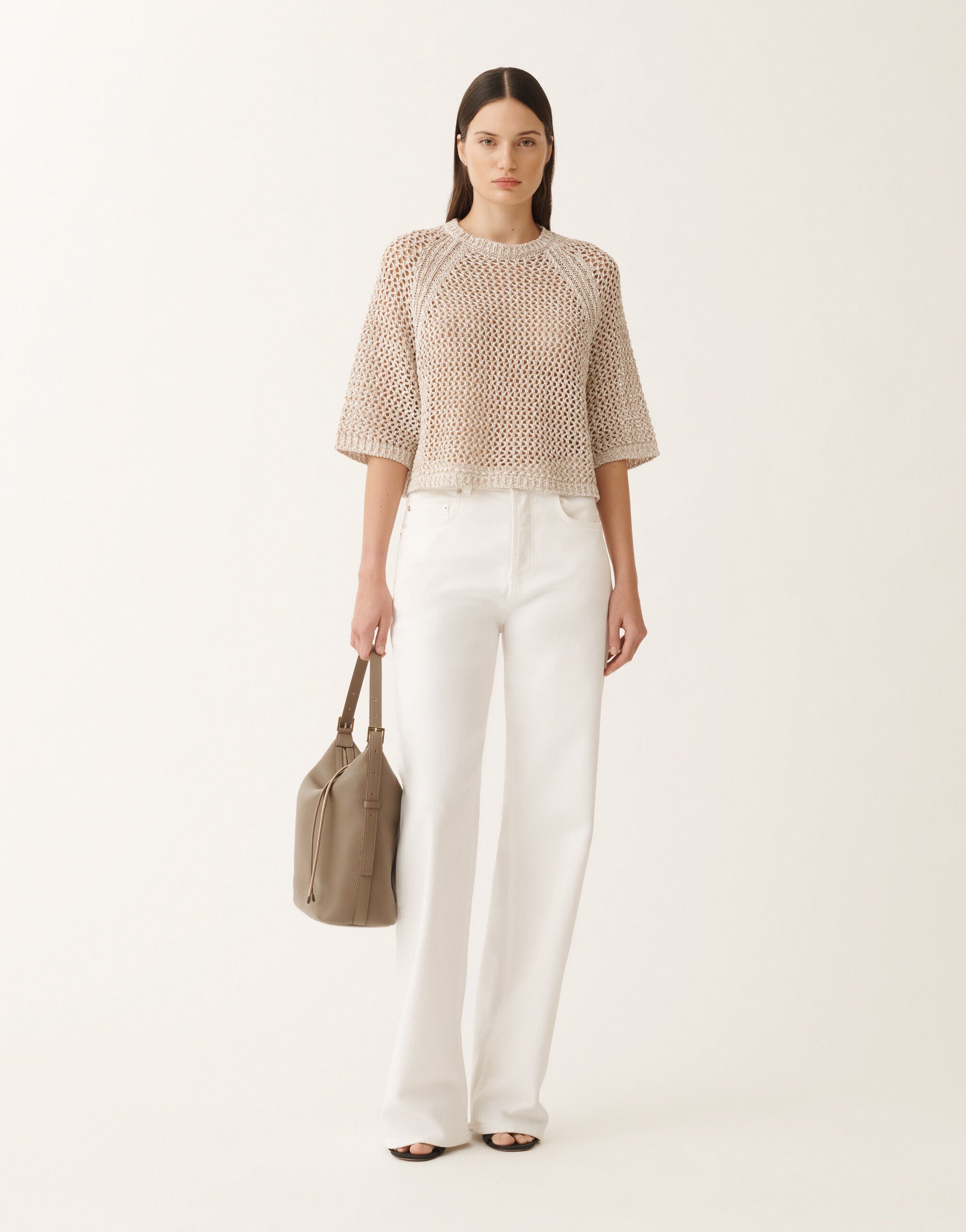 Fabiana Filippi Cape en mesh de coton, blanc et grège BLANC/GRIGE MAD275F117L3830000
