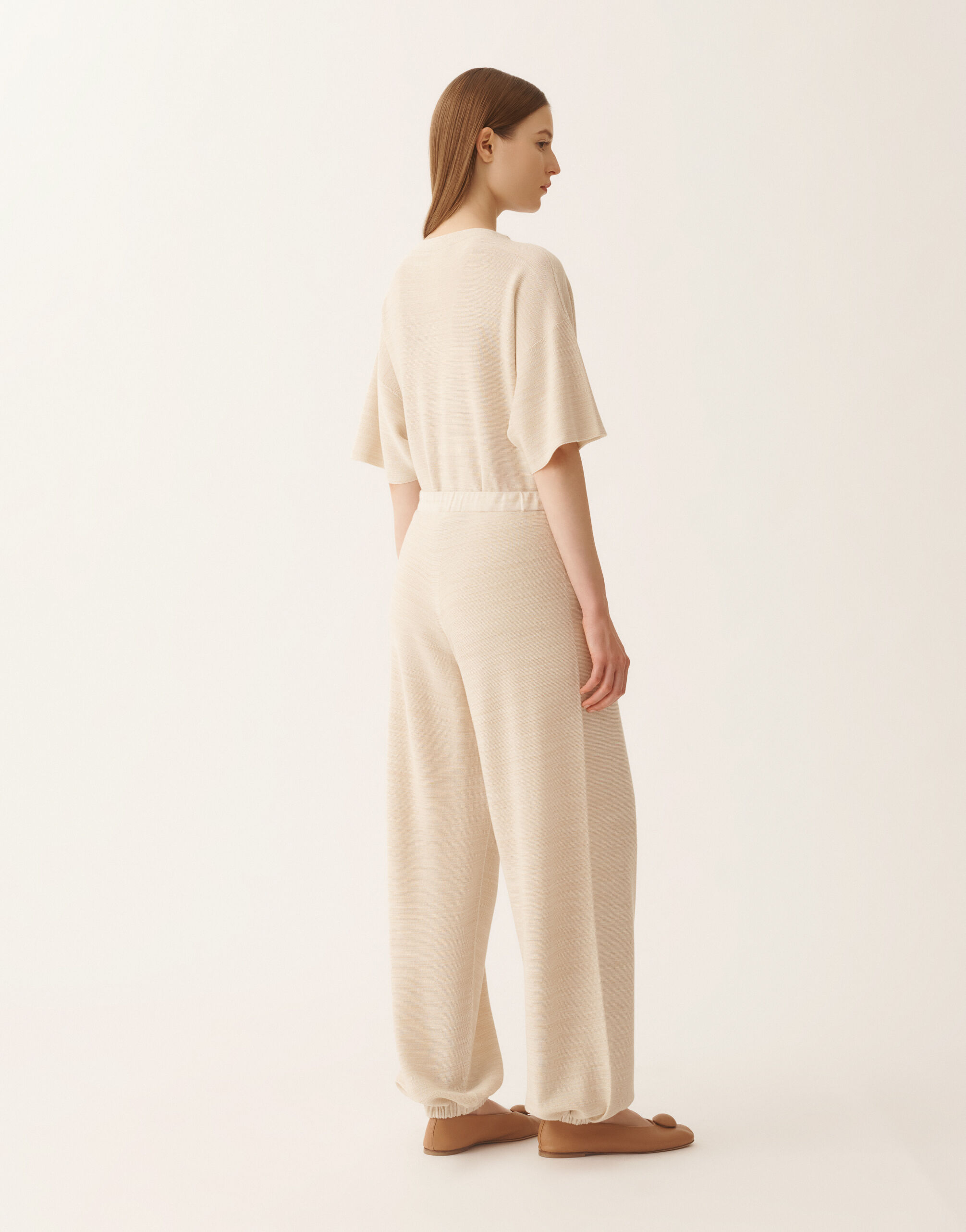 Jogger pants in wool, cotton, and lurex, cream for Women | Fabiana