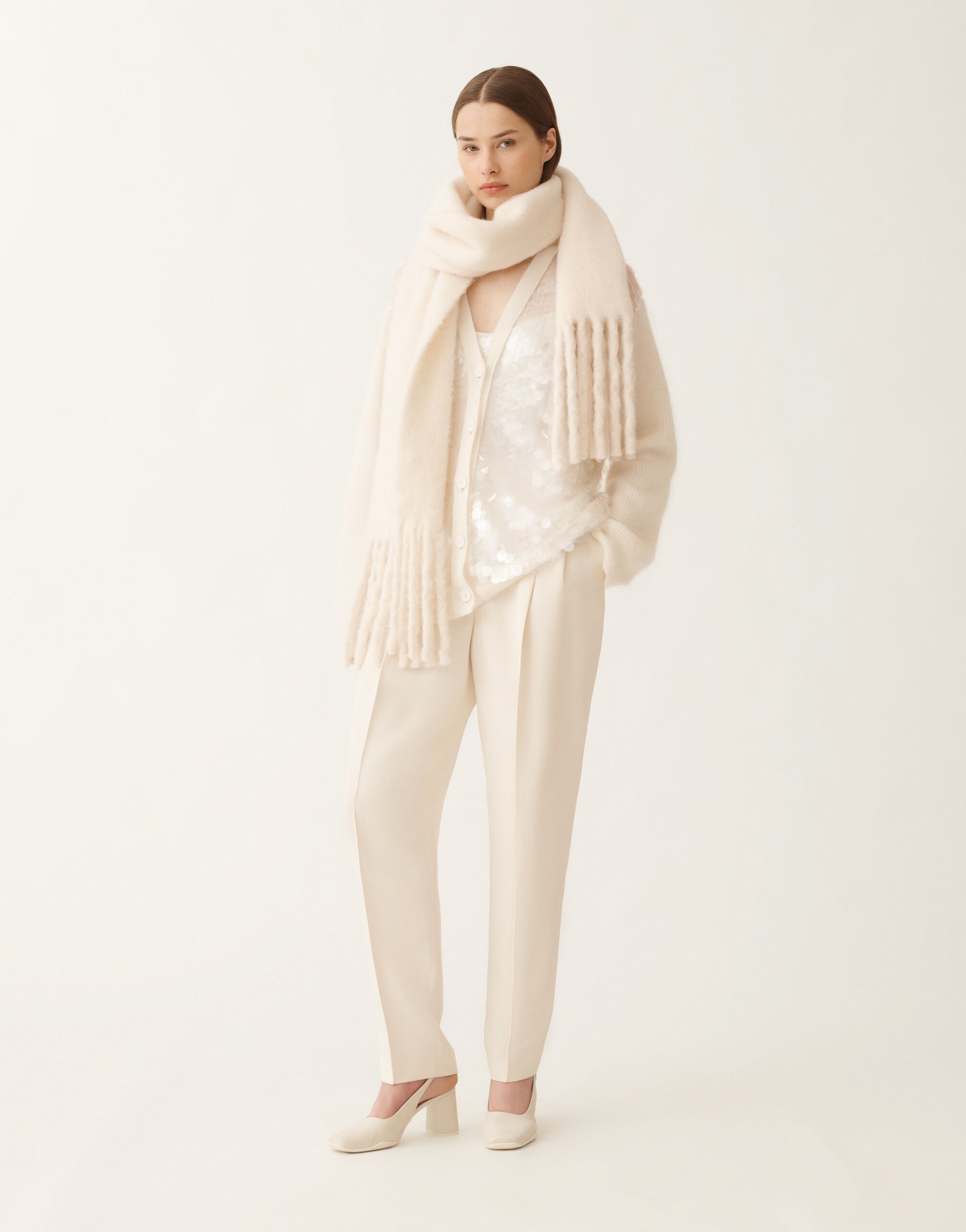 Fabiana Filippi Cardigan in brushed merino and mohair, raffia White MAD225F494L6230000