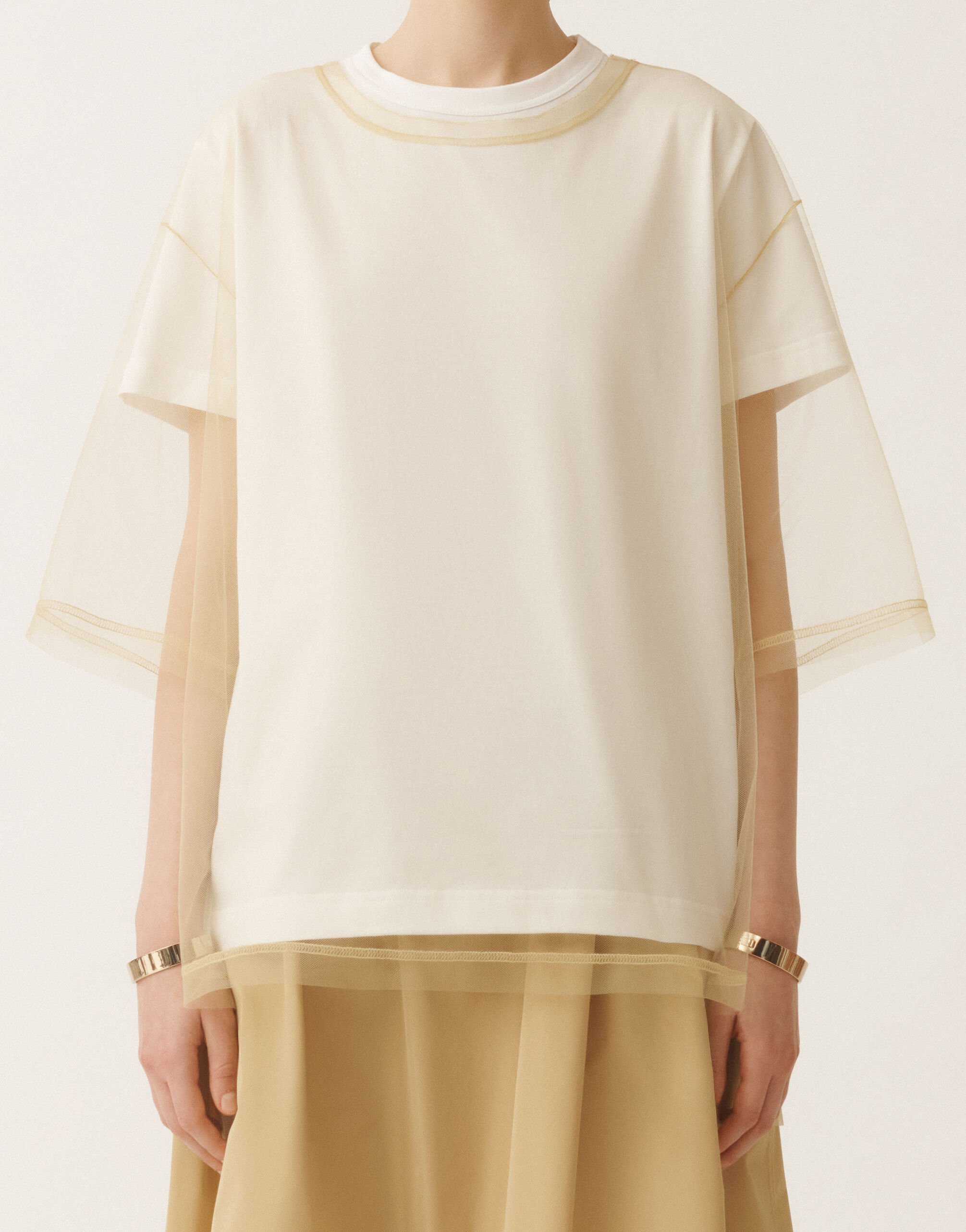 Fabiana Filippi Jersey and tulle T-shirt, gold YELLOW JED265F116L2490000
