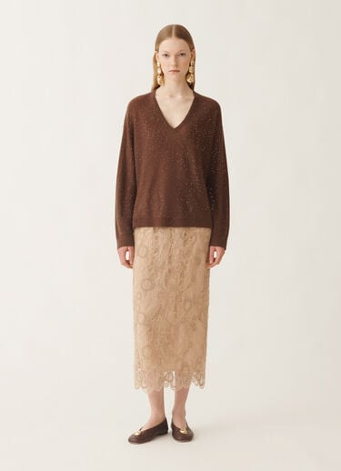Fabiana Filippi Pullover aus Wolle mit Pailletten, ebenholzbraun Braun MAD215F064L5570000