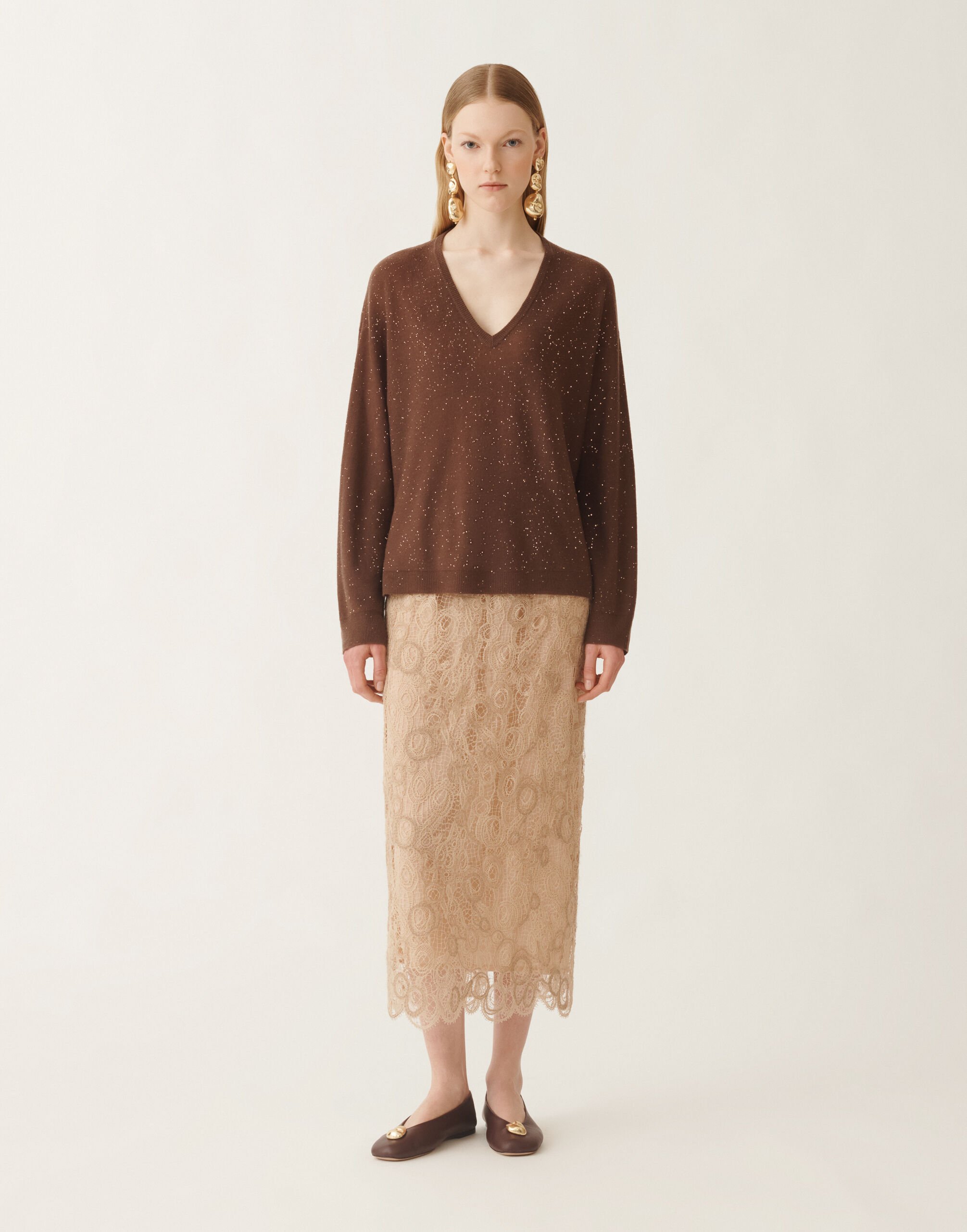 Fabiana Filippi Pullover aus Wolle mit Pailletten, ebenholzbraun Braun MAD215F064L5570000
