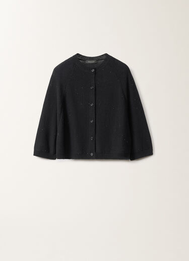 Fabiana Filippi Cotton and linen cape cardigan with sequins, midnight blue BLUE MAD275F528D2730000