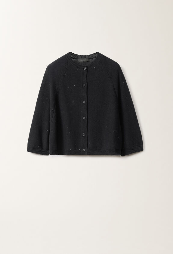 Fabiana Filippi Cotton and linen cape cardigan with sequins, midnight blue BLUE MAD275F528D2730000
