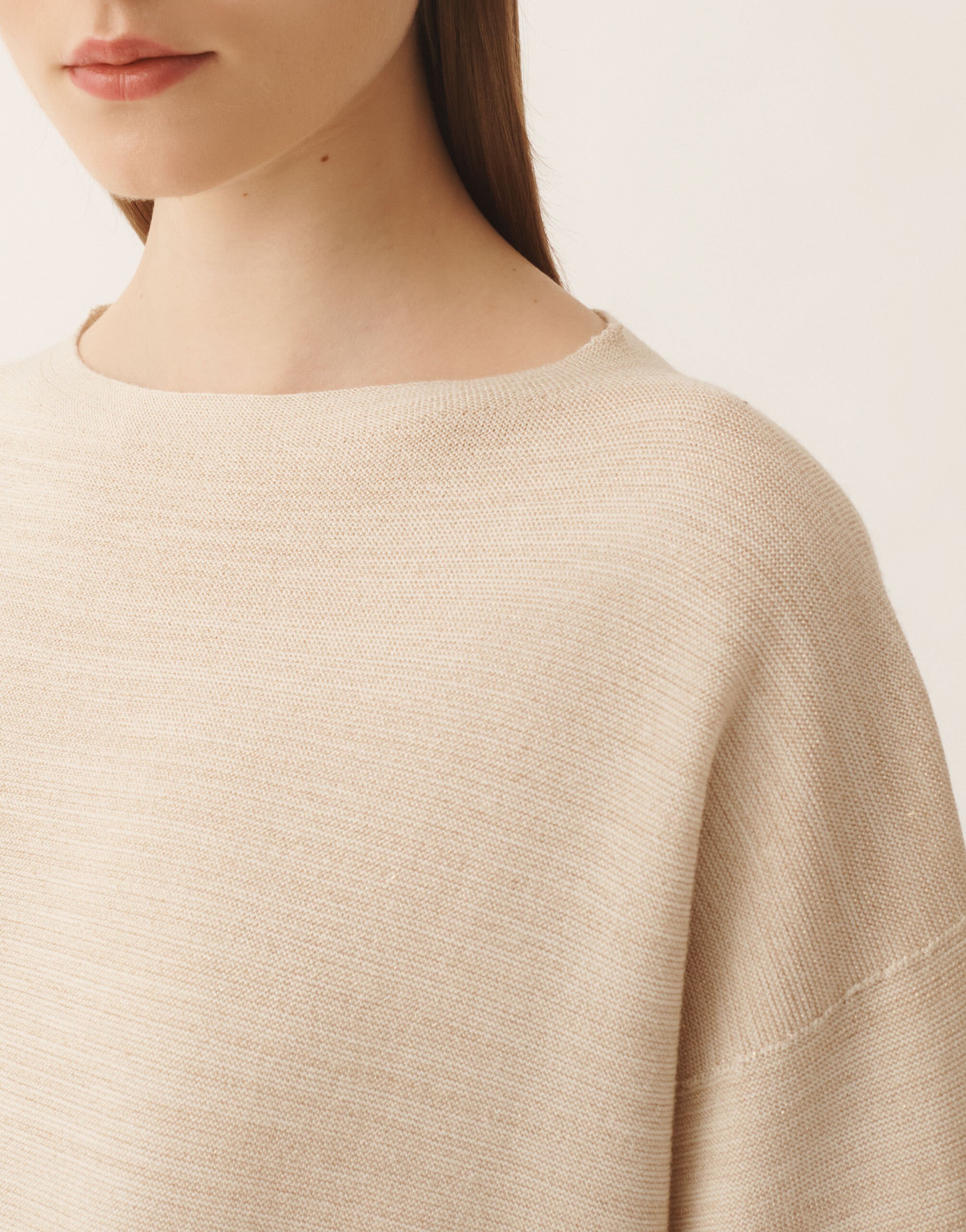 Fabiana Filippi Maxi T-shirt in wool, cotton, and lurex, cream Butter MAD266F041L7660000