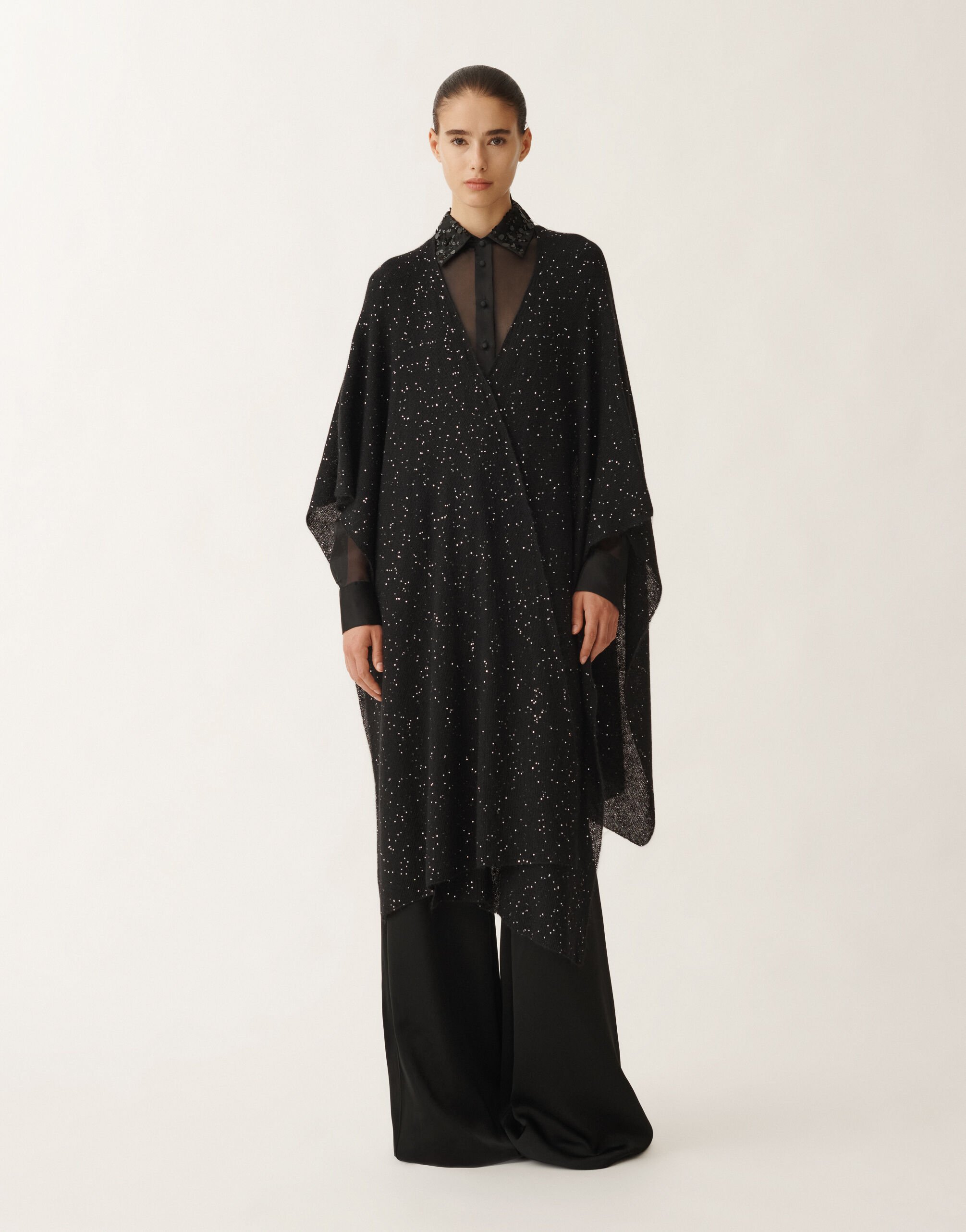 Fabiana Filippi Offenes Cape aus Mohair, schwarz SCHWARZ SAD265A811D8170000