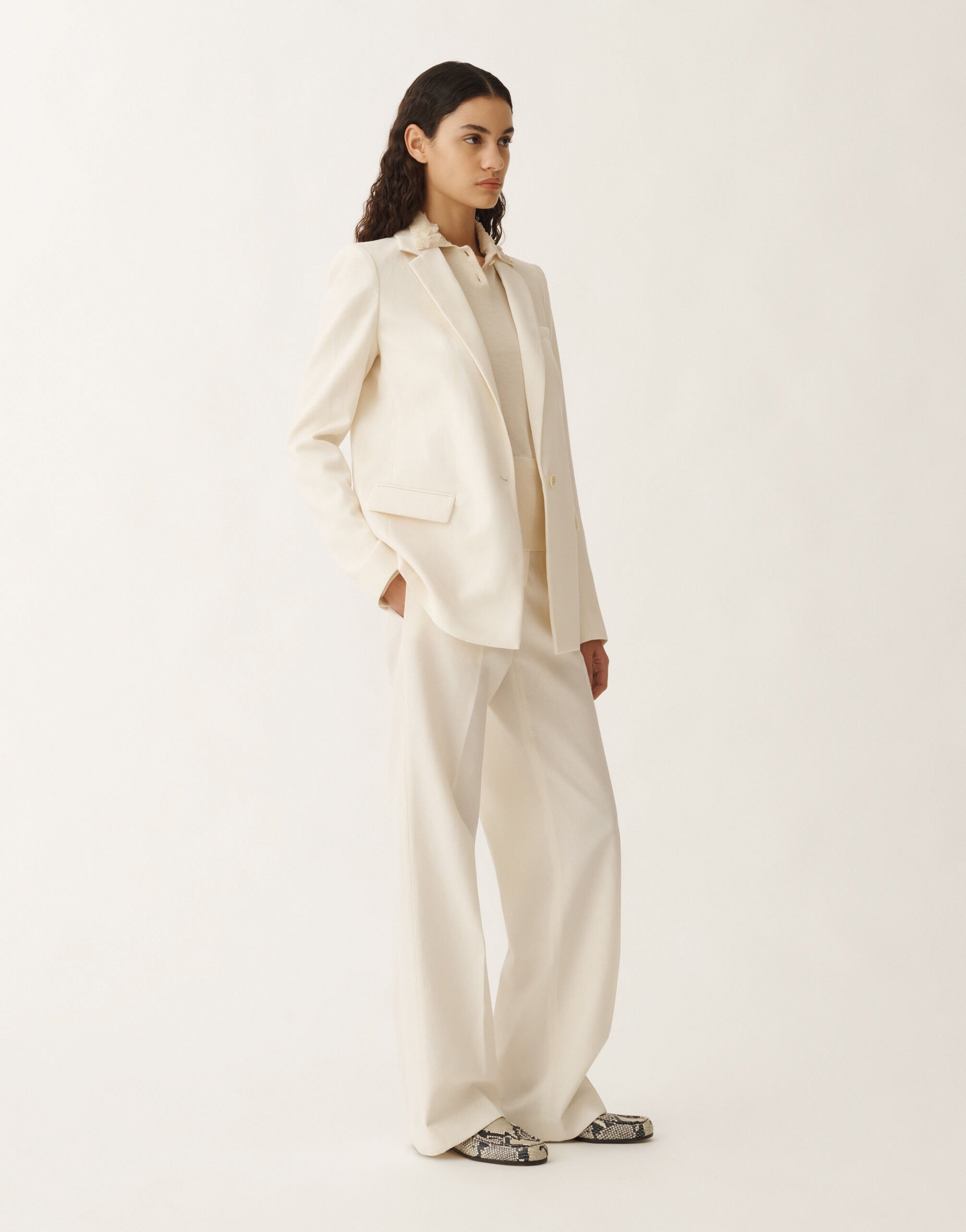 Fabiana Filippi Hose Deruta aus Geflecht in Wolle und Leinen, vanillefarben WEISS PAD265F320D8220000