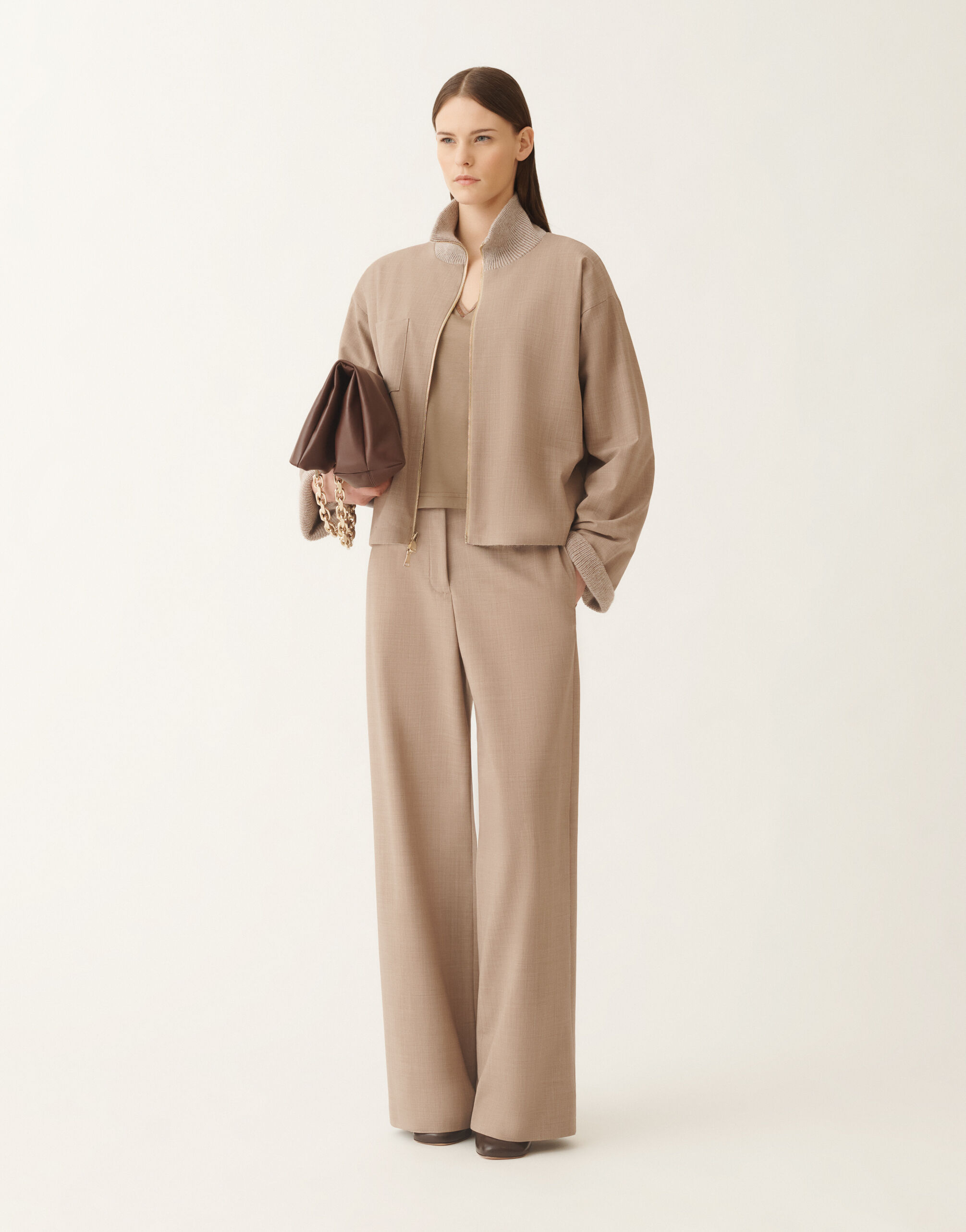 Reversible Platinum mohair jacket in lightweight wool, cocoa