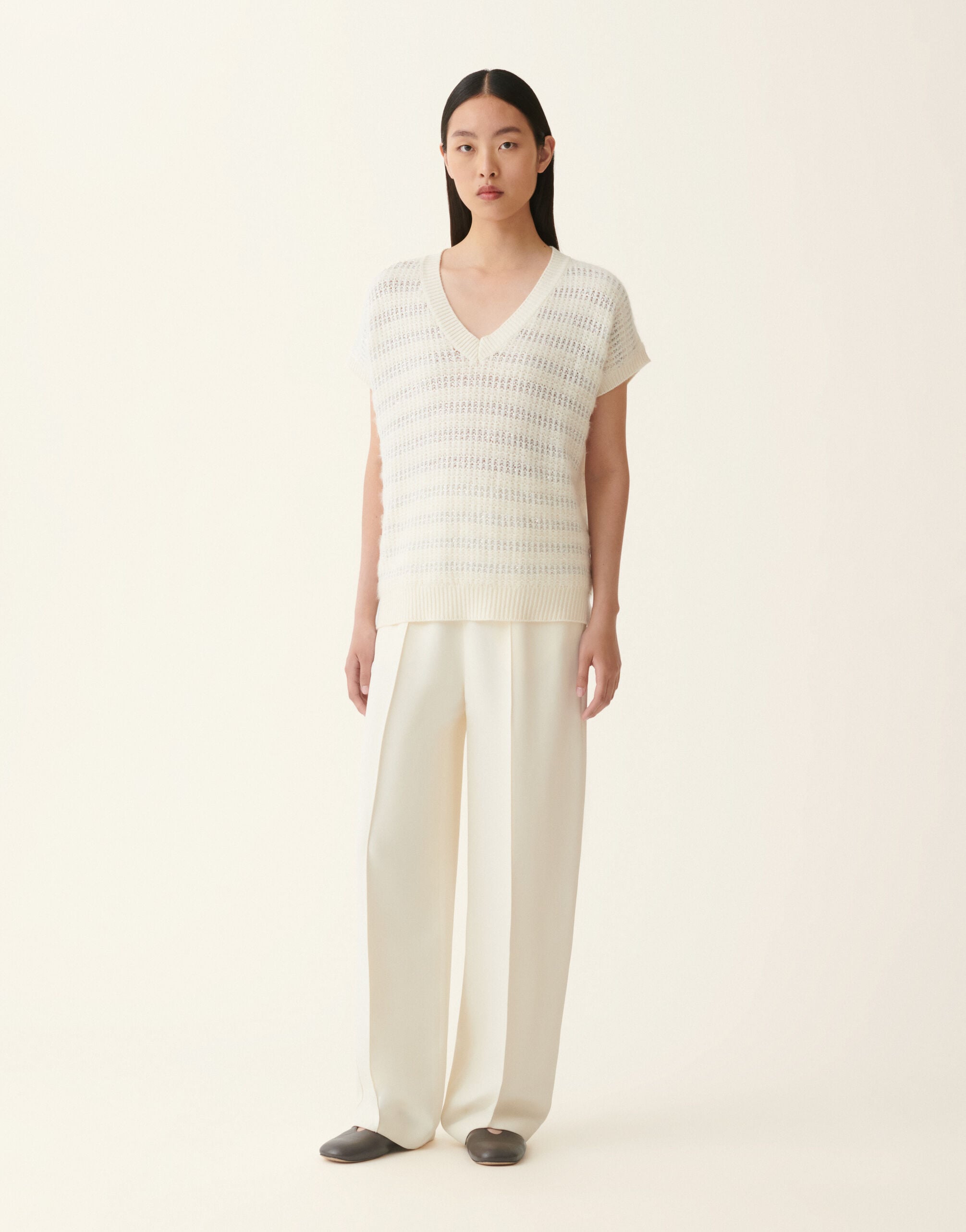 Platinum und Mohairpullover, Raffia Fabiana Filippi Platinum und Mohairpullover, Raffia Raffia MAD226F471M4200000