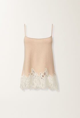 Fabiana Filippi Top lingerie in Platinum con pizzo macramè, corda BEIGE MAD215F043L5190000