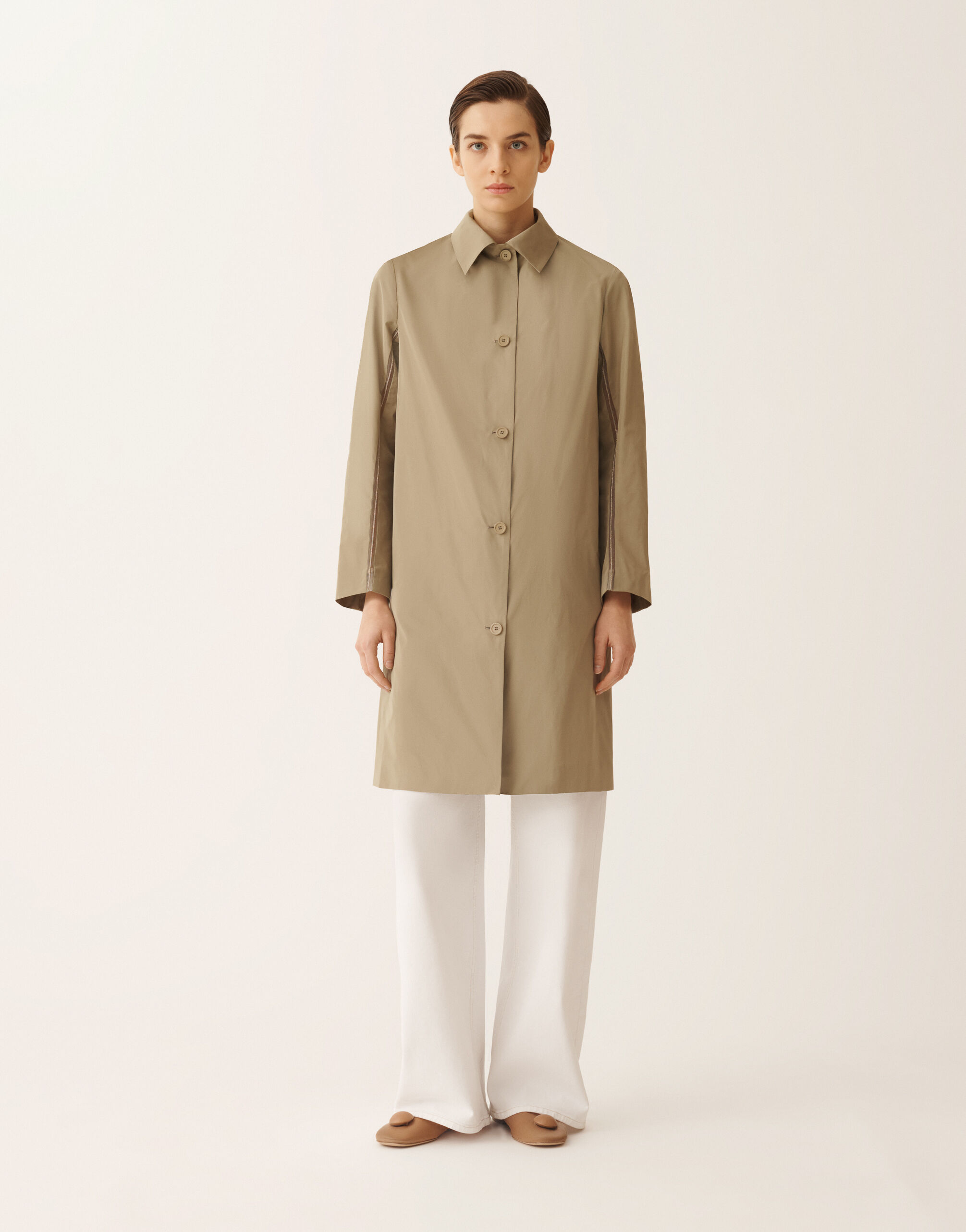 Technical taffeta overcoat, khaki for Women | Fabiana Filippi®