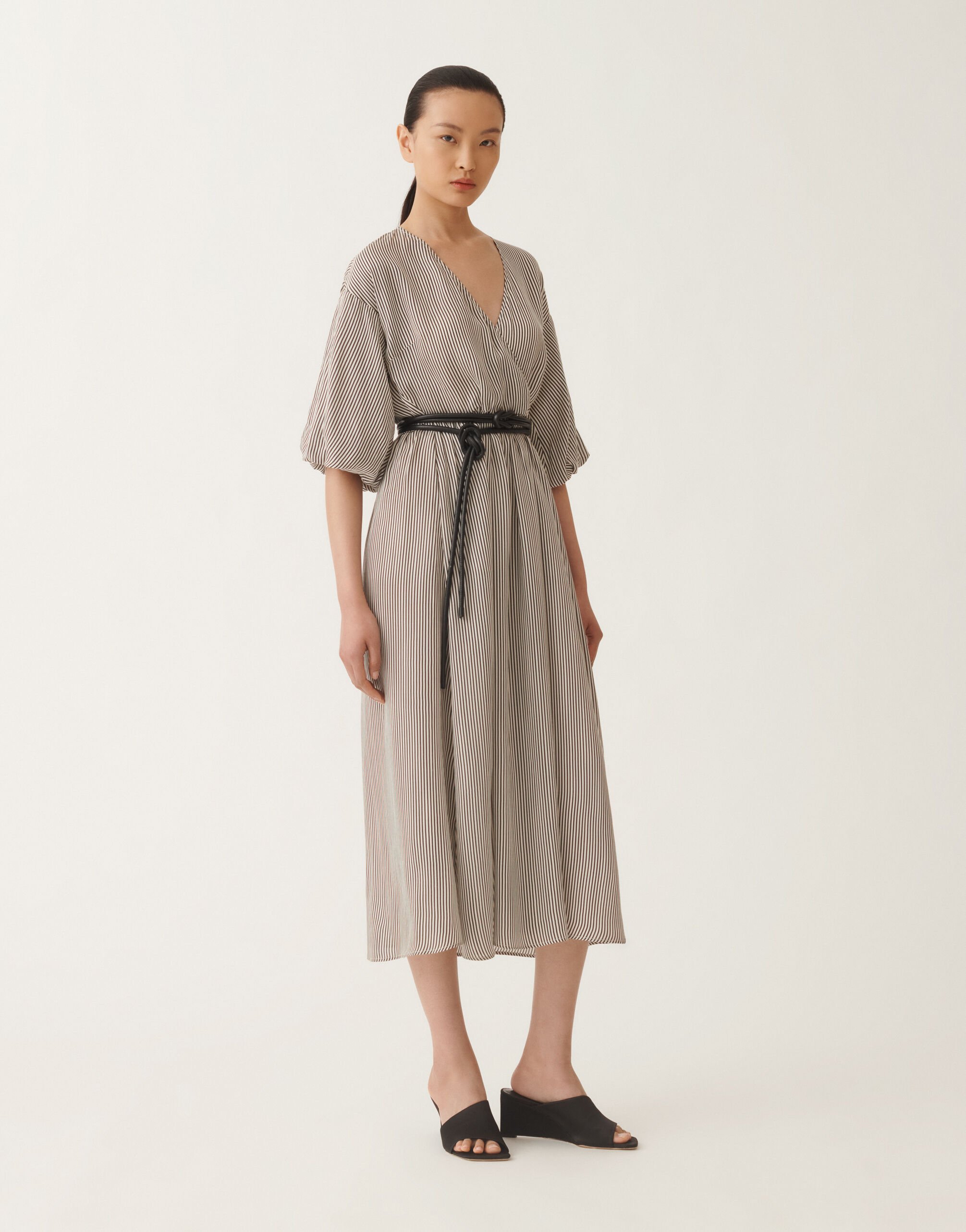 Fabiana Filippi Robe en viscose rayée armurée, blanc beurre BLANC / NOIR ABDC02F123H5530000