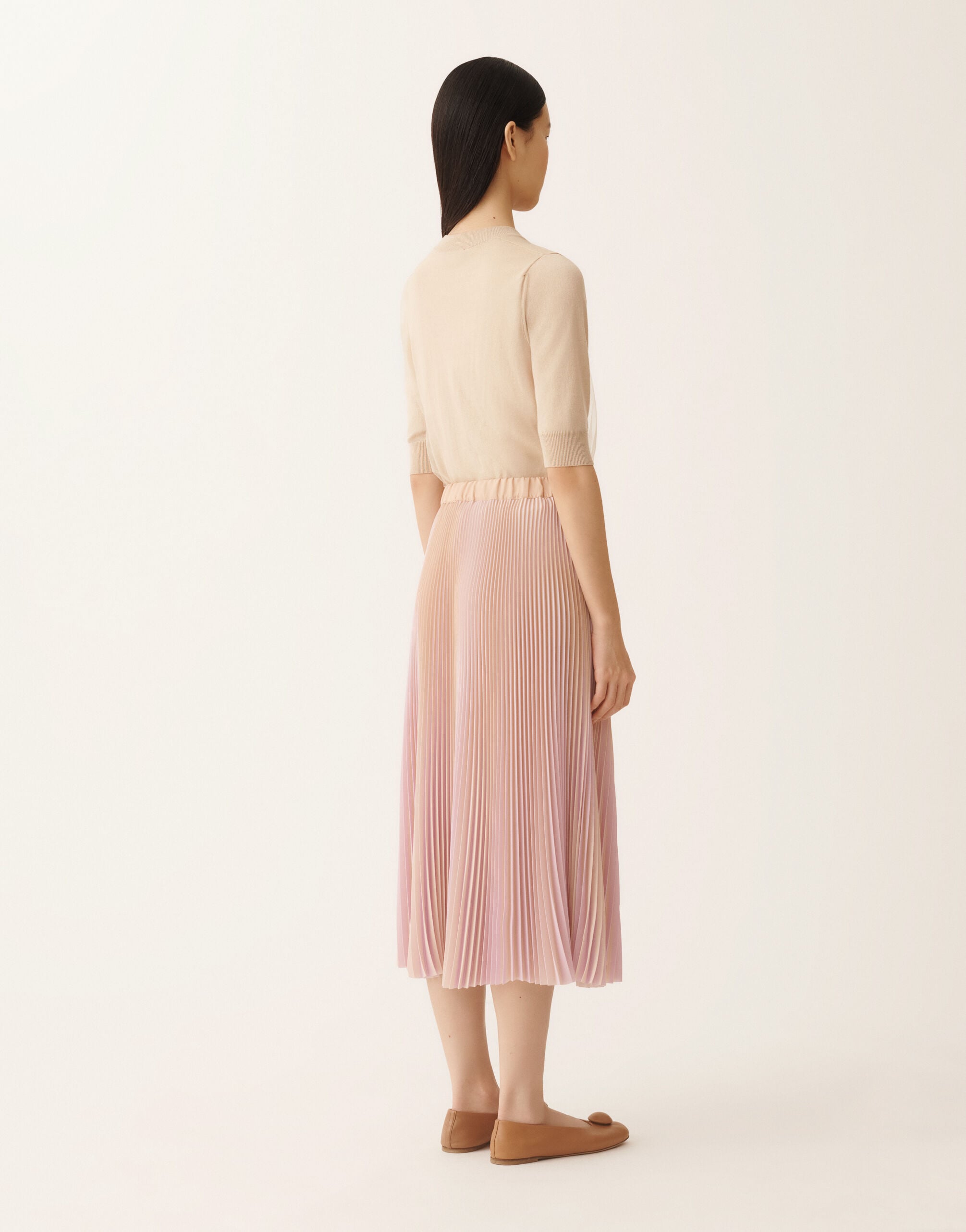 Bicolor pleated satin skirt, maple and pink for Women | Fabiana