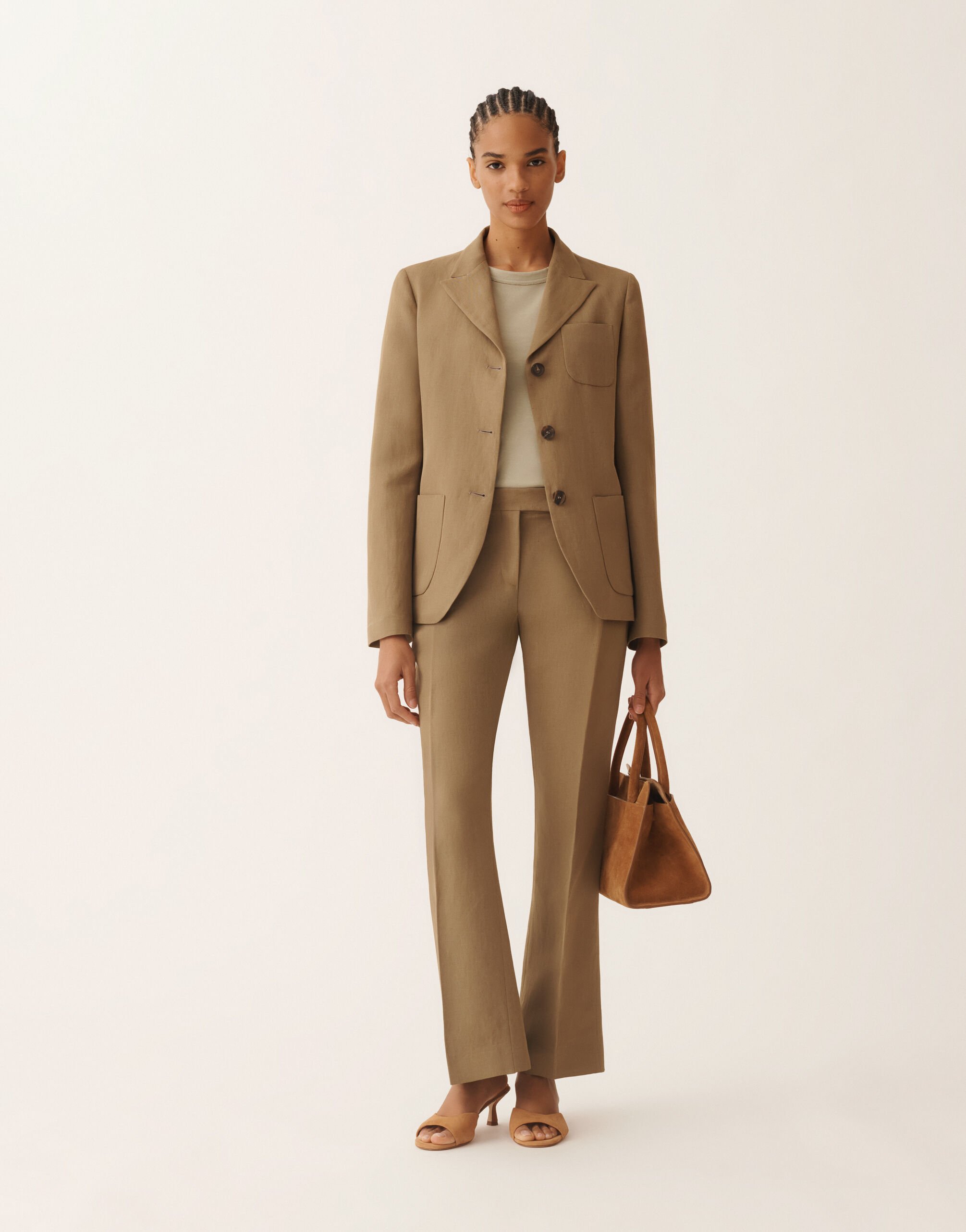 Fabiana Filippi Pantalone in fluido di lino e viscosa, fango FANGO PAD276F805M1500000