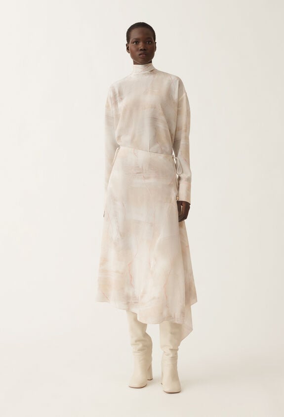Fabiana Filippi Printed crepe de chine skirt, butter, maple and peony BEIGE GND215F421D8860000