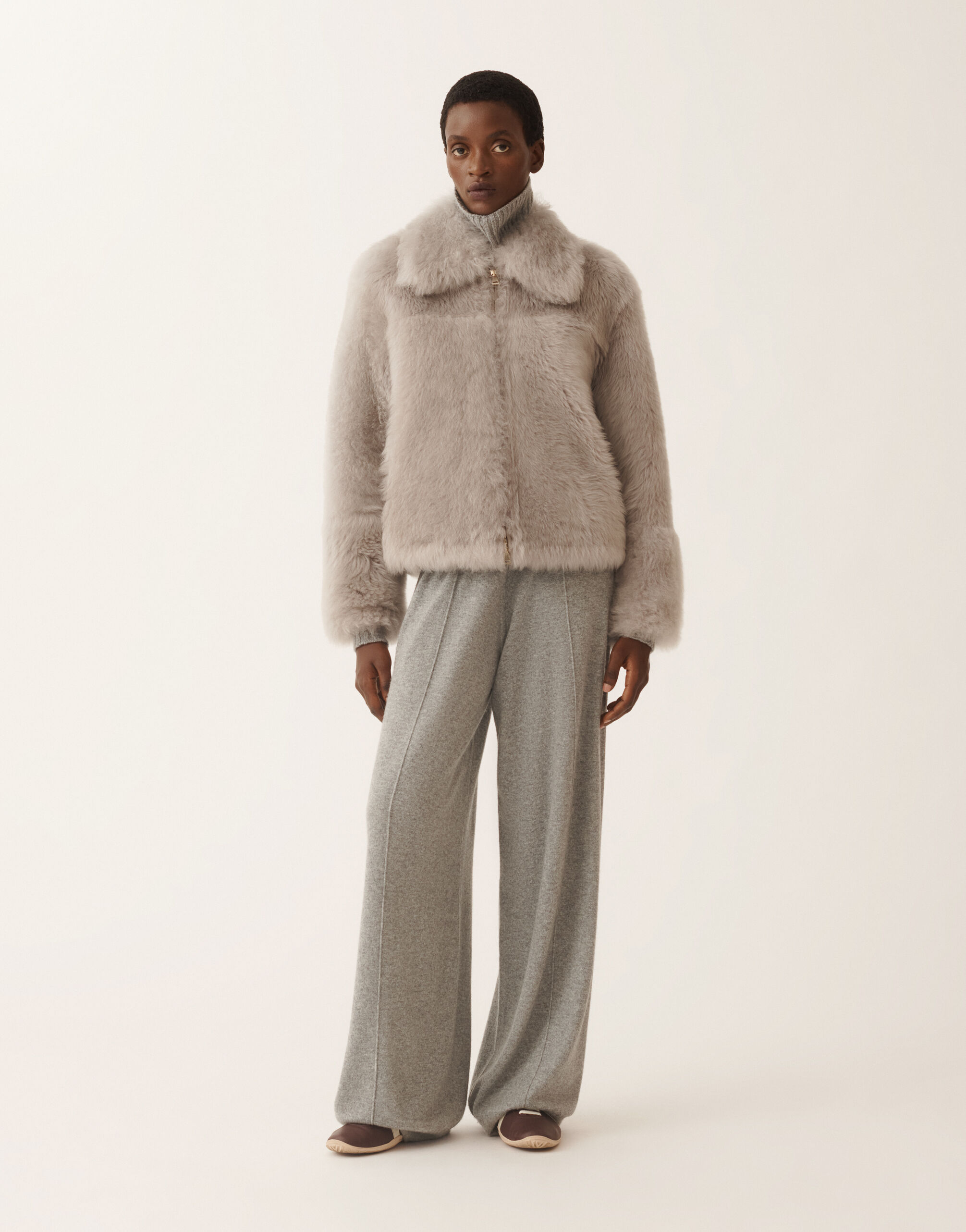 Fabiana Filippi Brushed shearling coat, rock Grey PLD225F713L6470000