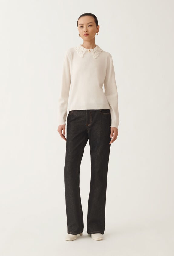 Fabiana Filippi Platinum sweater with macramé lace, raffia WHITE MAD215F048L5900000
