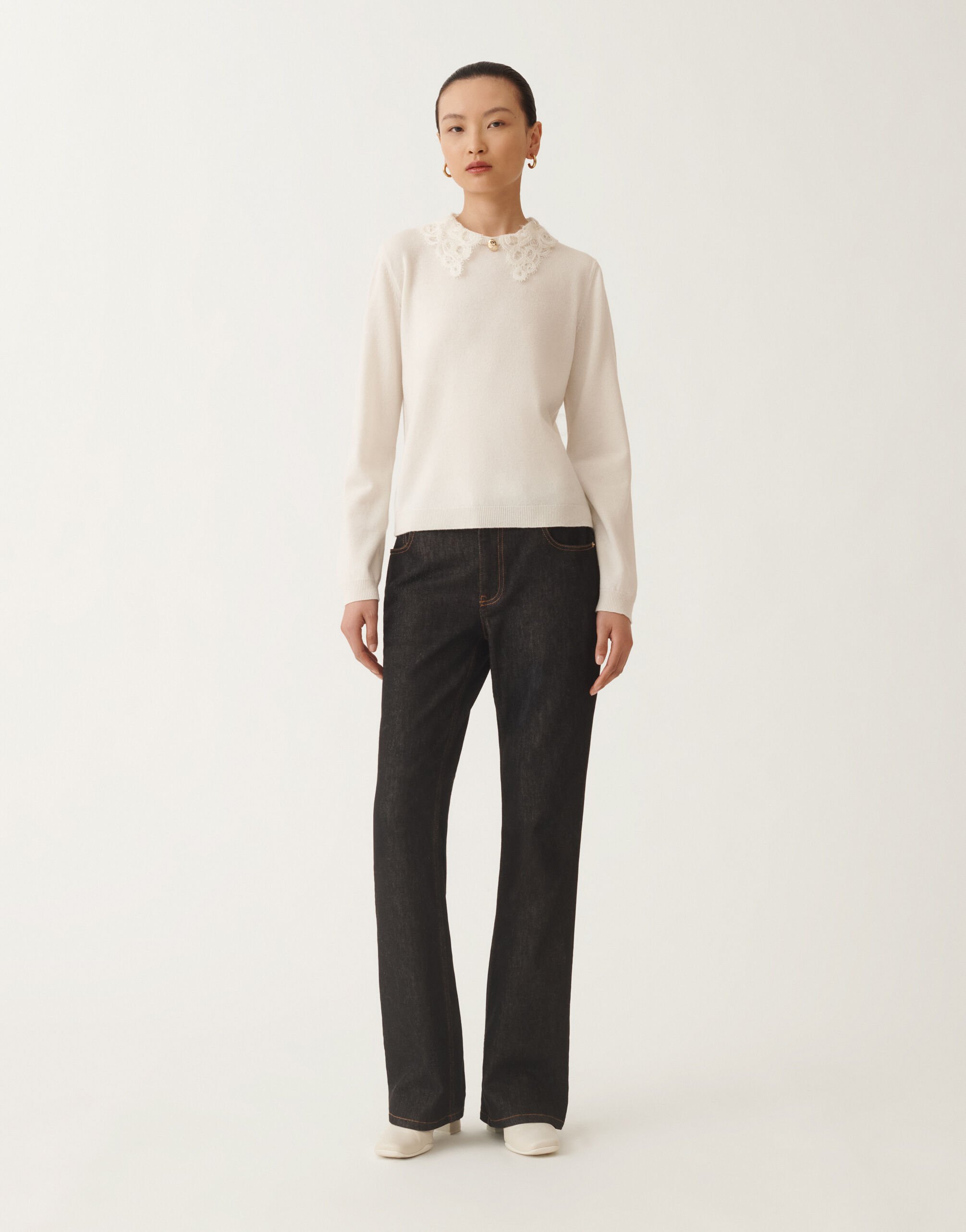 Fabiana Filippi Pullover aus Platinum mit Makramee-Spitze, bastfarben Weiß MAD215F048L5900000