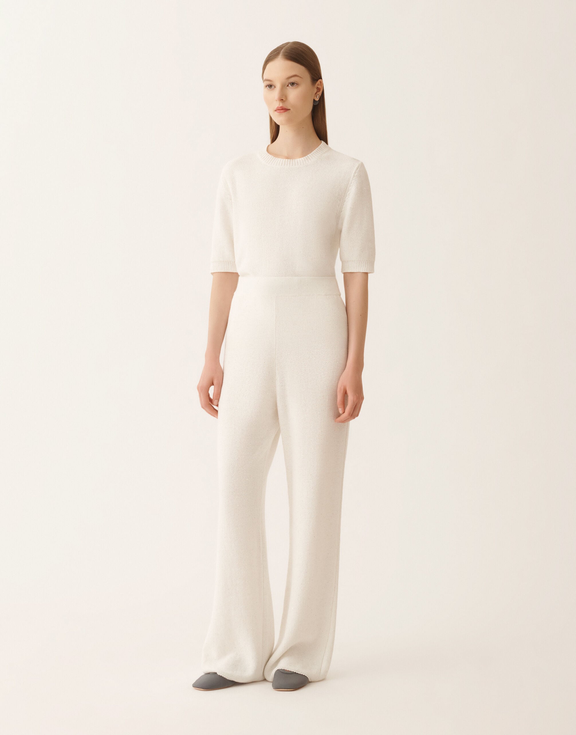 White cotton and linen pants with sequins for Women | Fabiana Filippi®