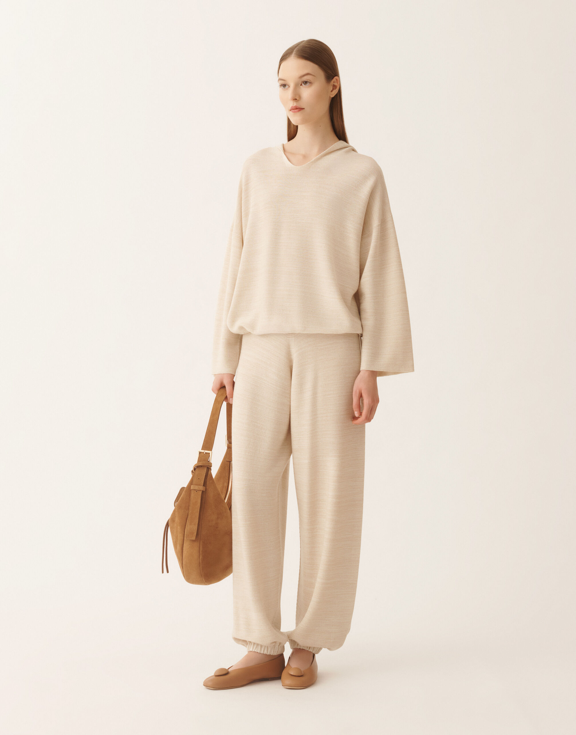 Fabiana Filippi ニットフーディ Hooded sweater in wool, cotton, and lurex, cream for Women