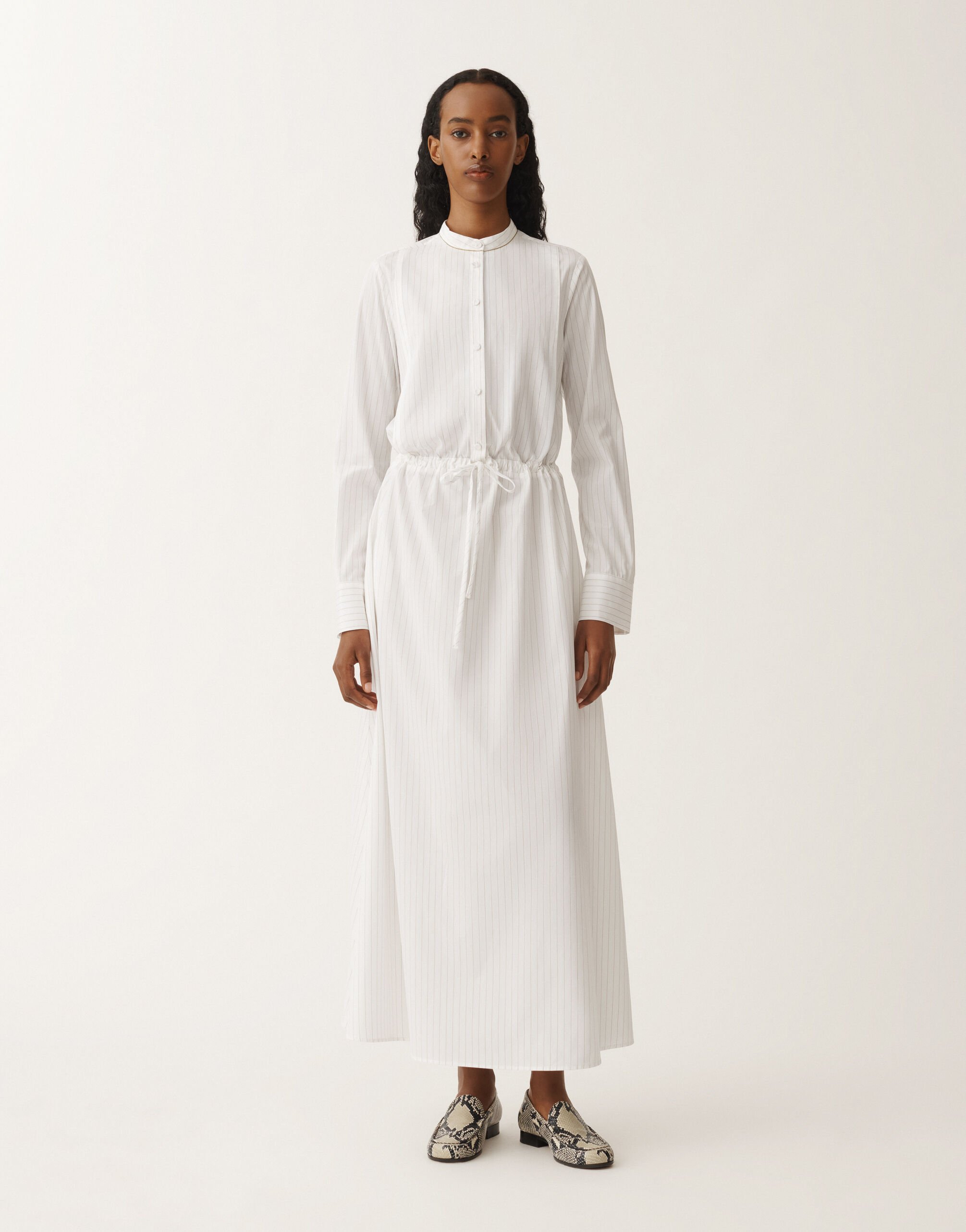Fabiana Filippi Striped poplin shirt dress, optical white and aloe WHITE ABD265F206L2340000
