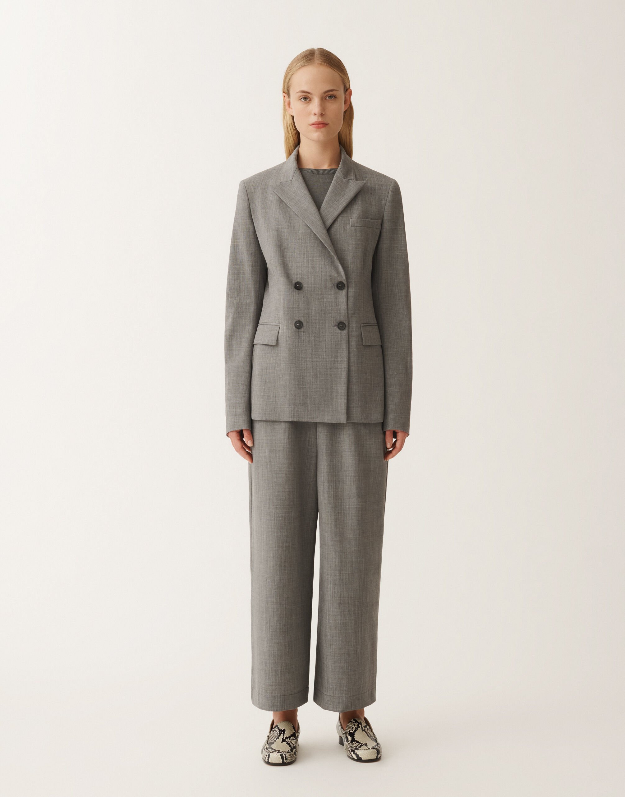 Fabiana Filippi Cool wool double-breasted jacket, melange rock GREY GCD265F227L2960000