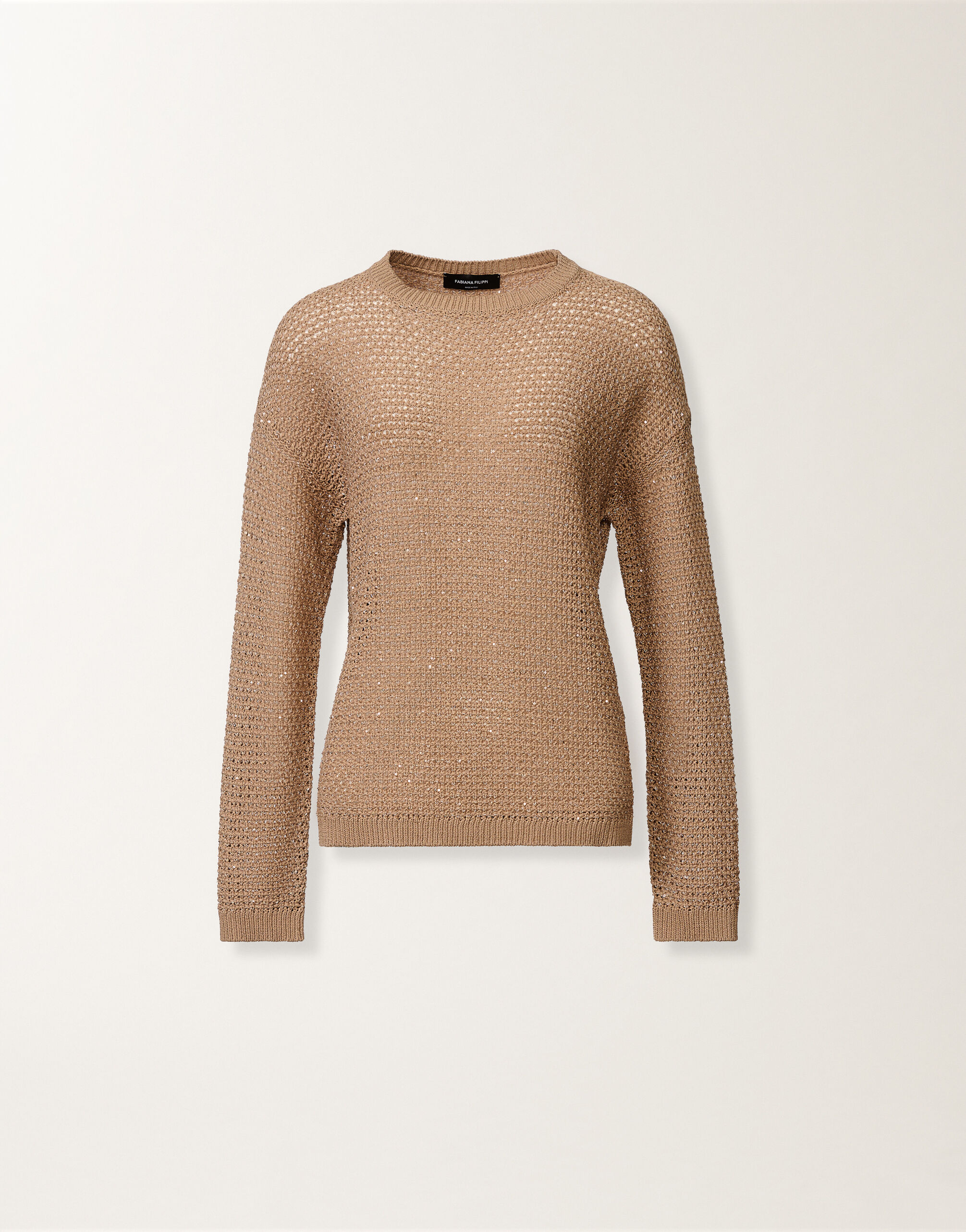 Fabiana Filippi Cotton ribbon-knit sweater with sequins, maple ACER MAD276F534M1200000