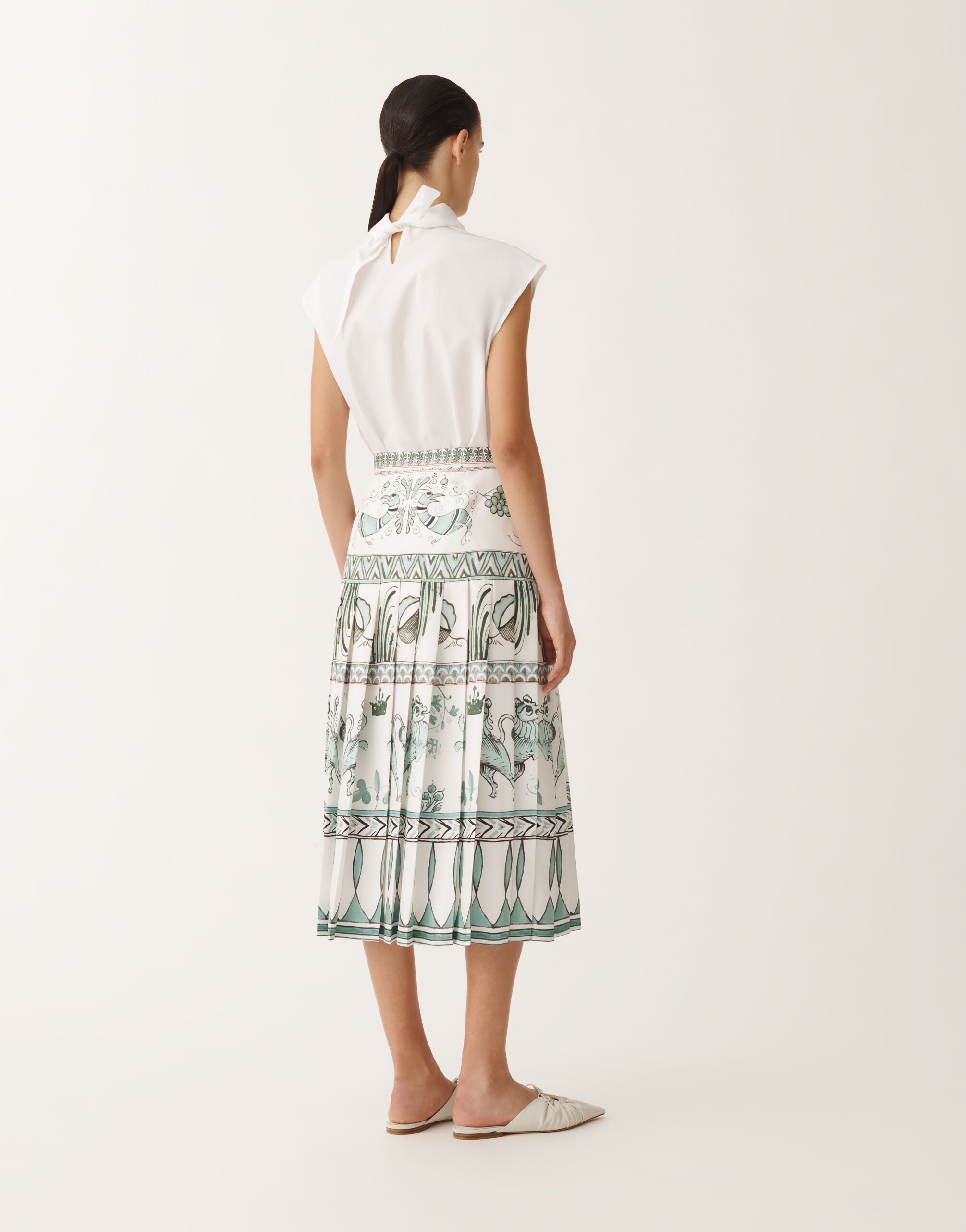 Fabiana Filippi Jupe en sergé de soie à imprimé picta, blanc, vert d’eau et bleu pétrole BLANC/TURQUOISE/VERT EAU GND275F843D8600000