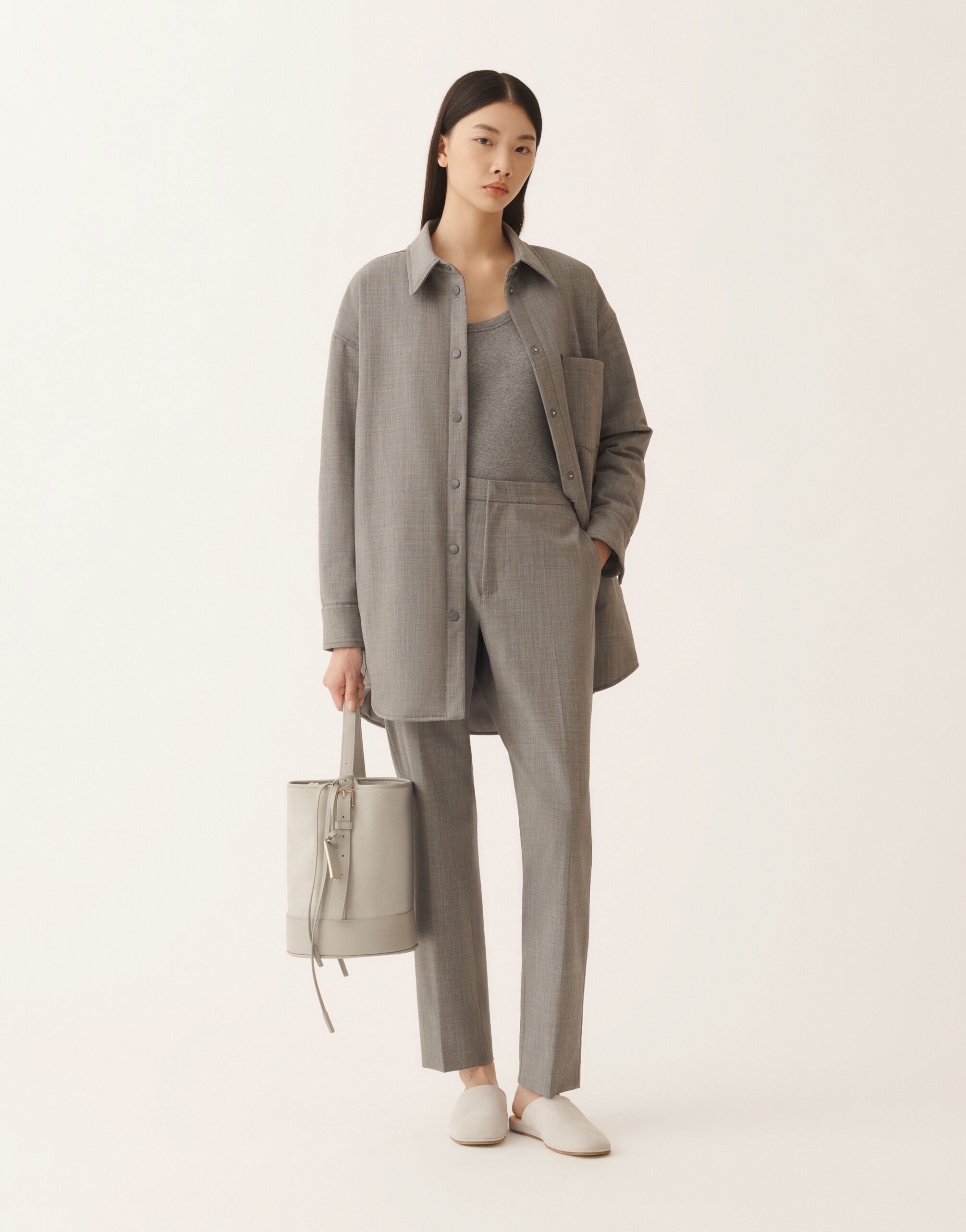 Fabiana Filippi Long shirt in bistretch fresh wool with padding, rock melange Gray CTD266F433D6200000