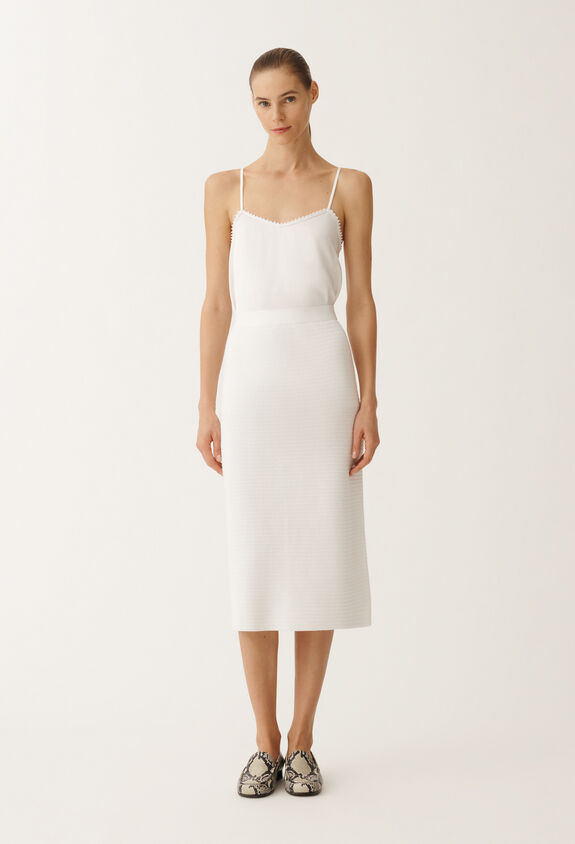 Fabiana Filippi Wool and cotton pencil skirt, raffia WHITE GND265F404D5100000