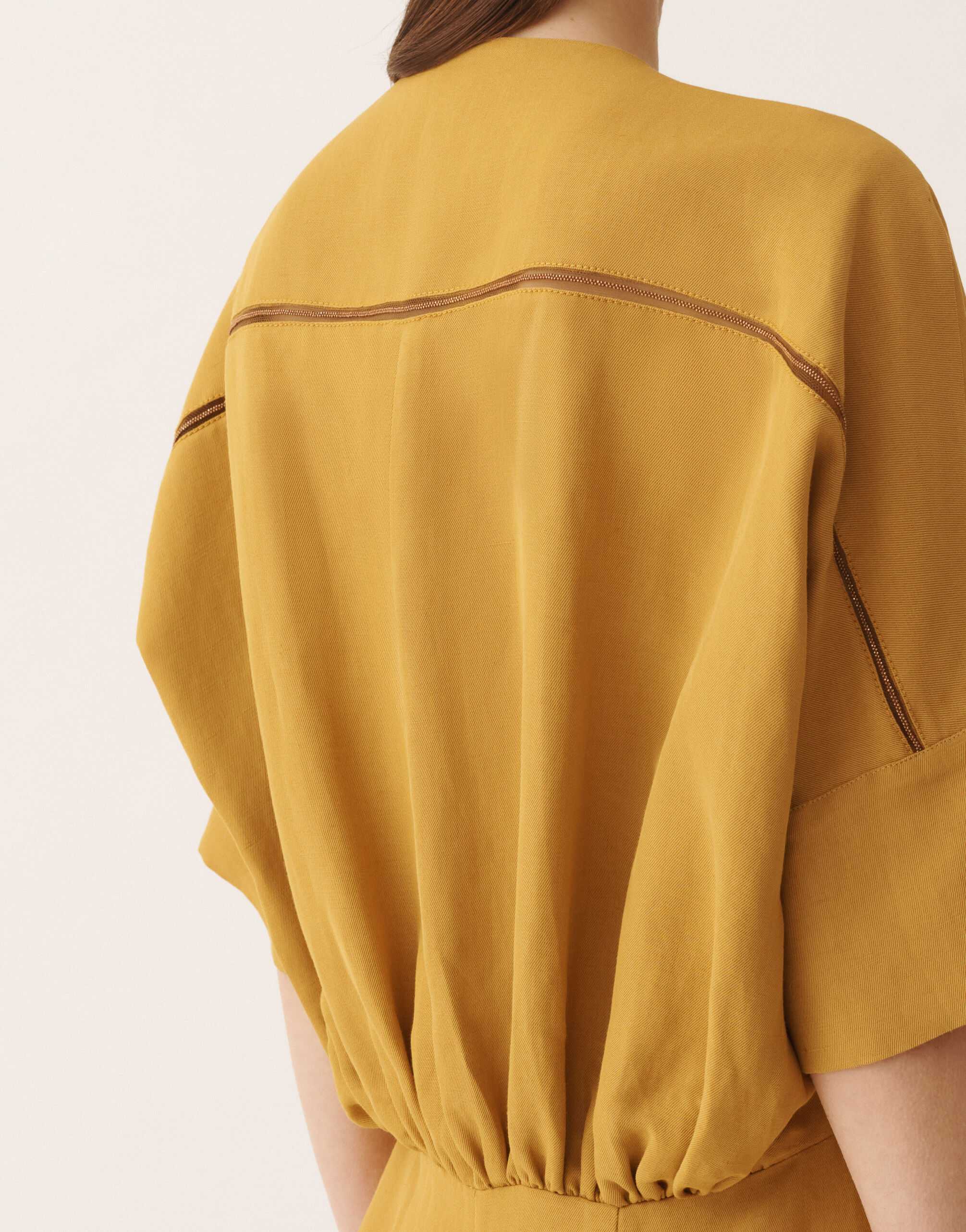 Fluid linen and viscose dress in mustard for Women | Fabiana Filippi®