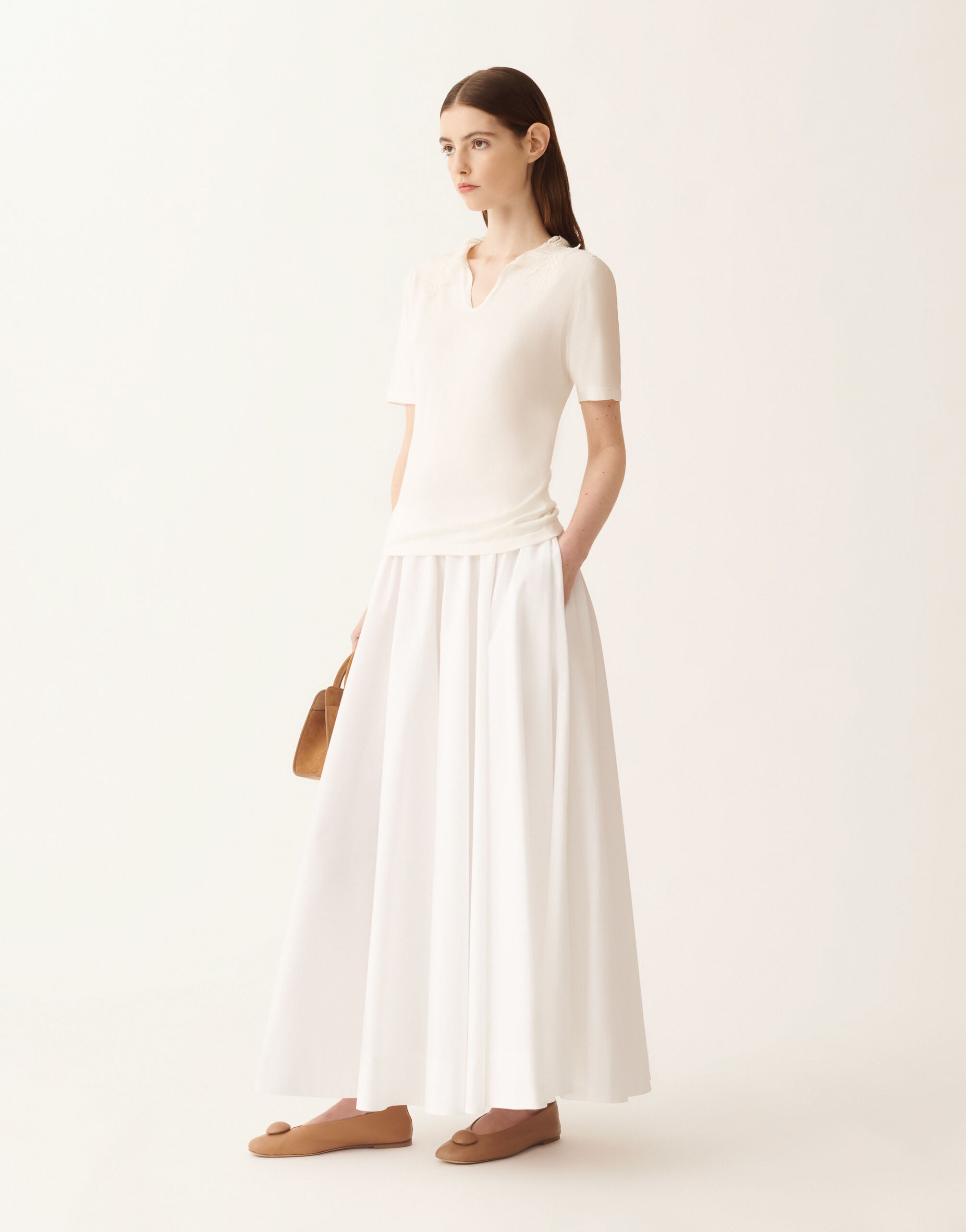 Wide skirt in optic white poplin for Women | Fabiana Filippi®