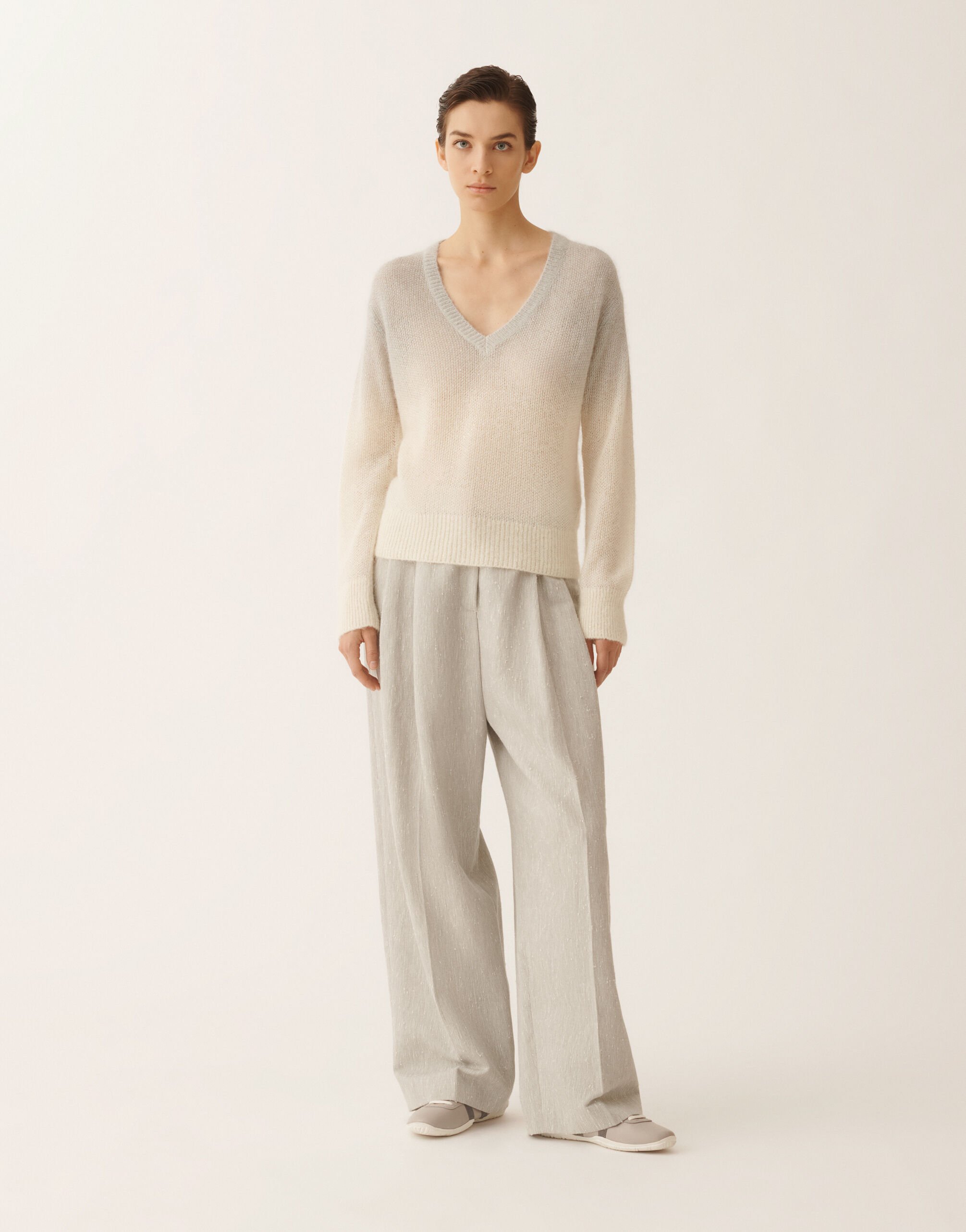 Fabiana Filippi Mohair sweater with ombré sequins, raffia, and gray Gray MAD266F124L9000000