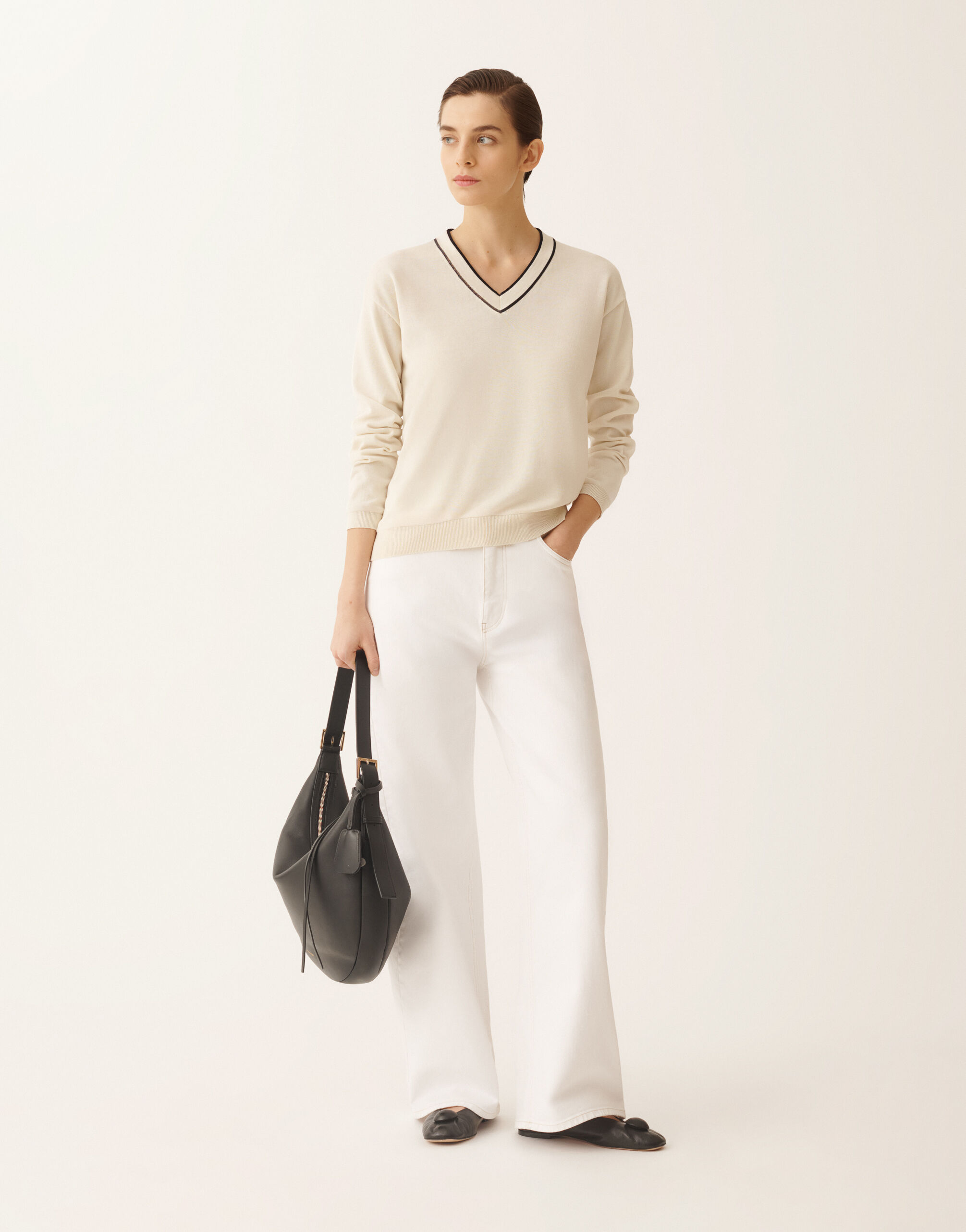 Sweater in organic cotton, butter and midnight blue for Women