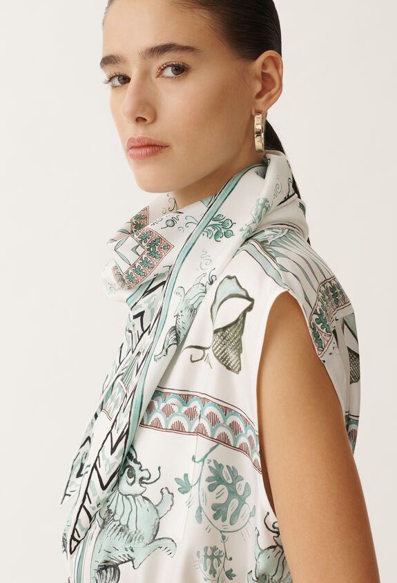 Fabiana Filippi Silk twill losange scarf with painted print, aqua green GREEN SAD275A016L4050000