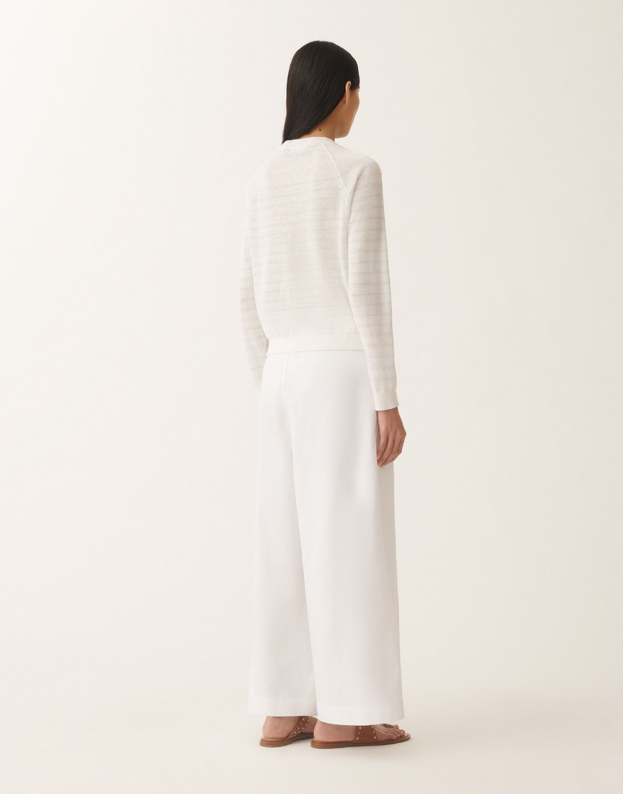 Fabiana Filippi Linen striped sweater, white and aqua green WHITE/AQUAGREEN MAD275F031L3420000