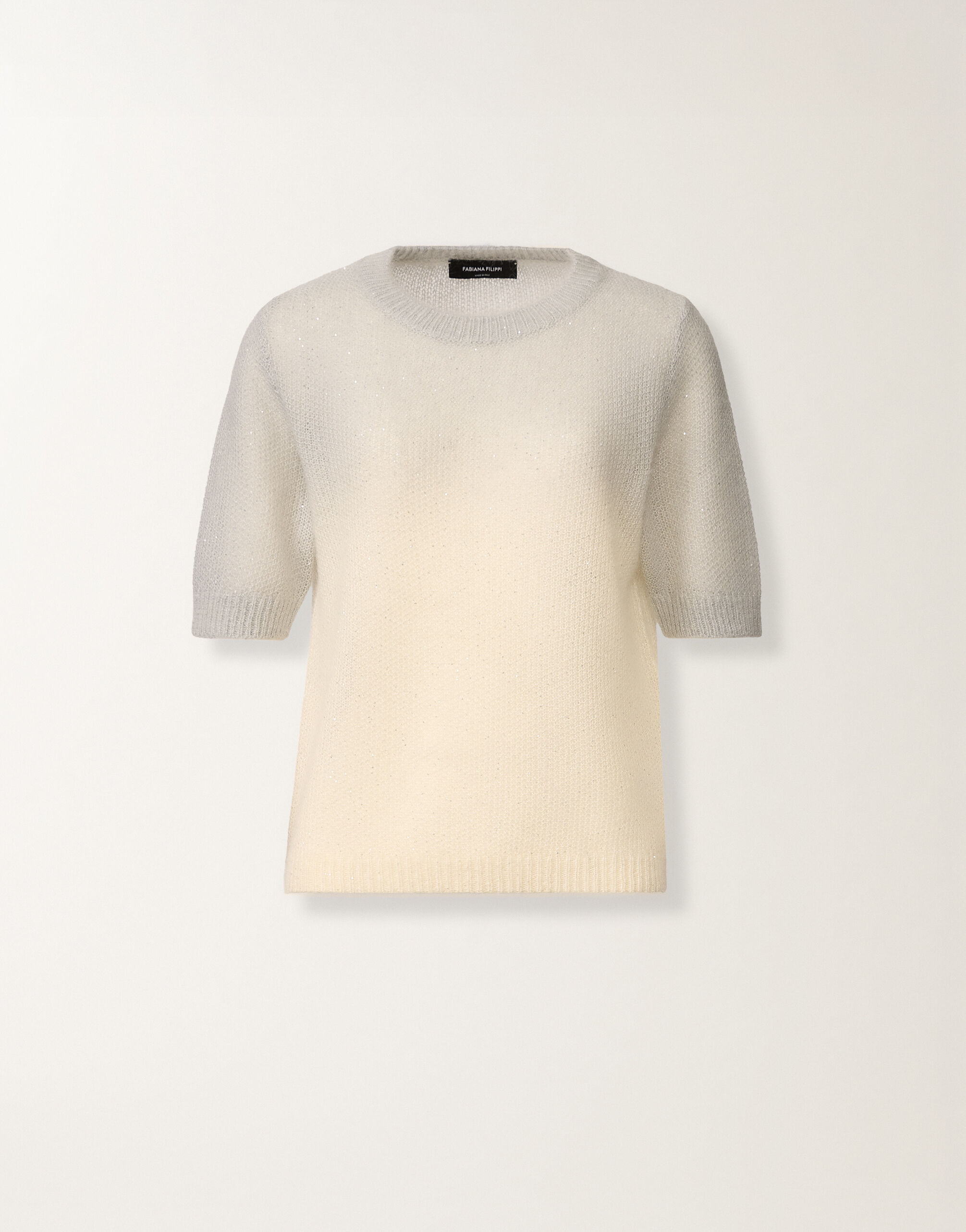 Mohairpullover mit Pailletten im Farbverlauf, Raphia und Grau Fabiana Filippi Mohairpullover mit Pailletten im Farbverlauf, Raphia und Grau Raffia/Grau MAD266F131L9000000