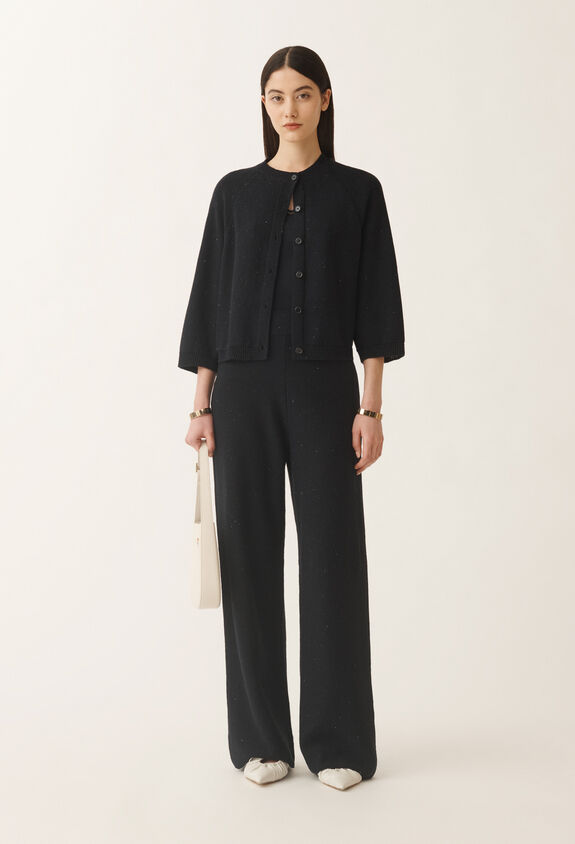 Fabiana Filippi Cotton and linen cape cardigan with sequins, midnight blue BLUE MAD275F528D2730000