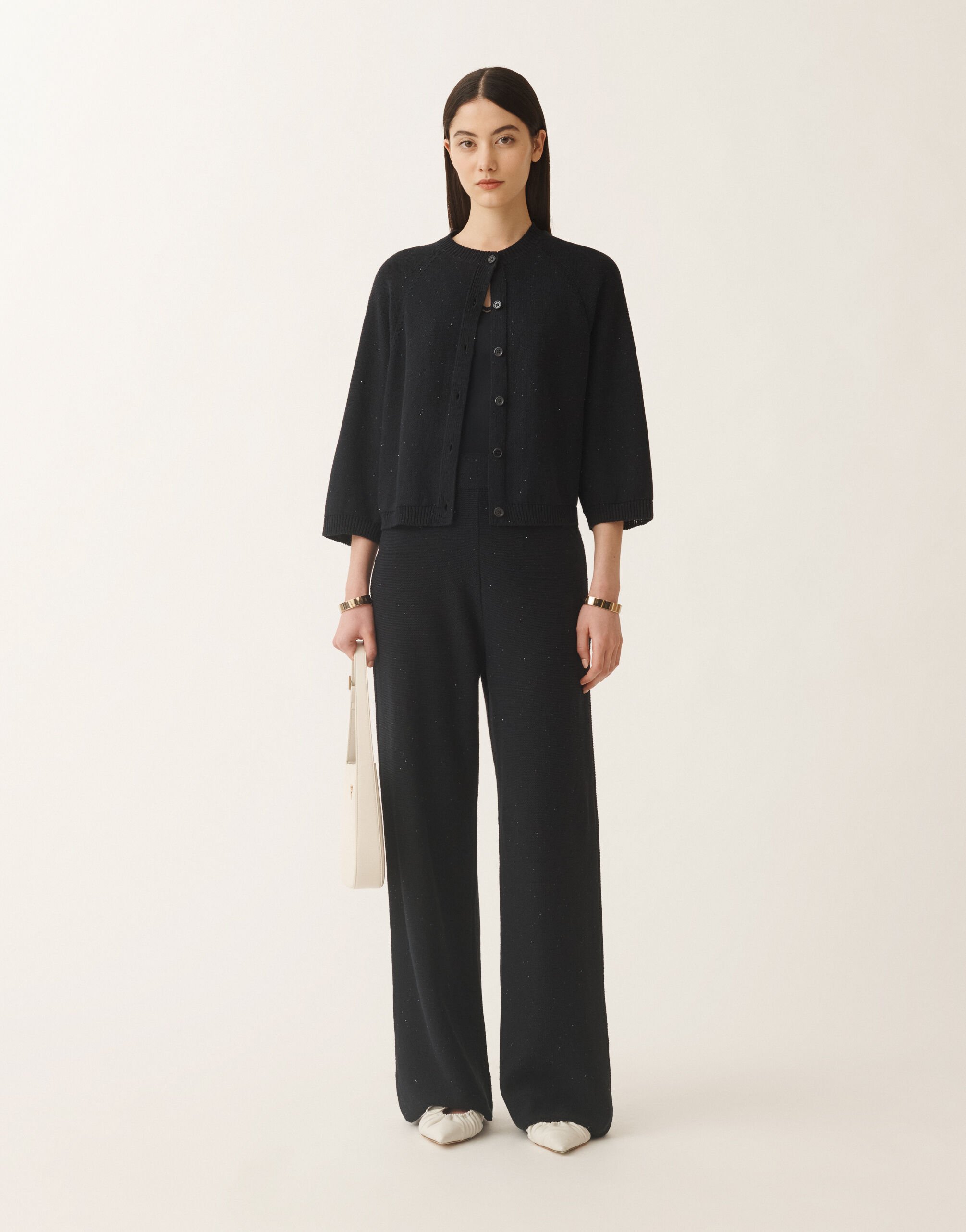 Fabiana Filippi Cotton and linen cape cardigan with sequins, midnight blue BLUE MAD275F528D2730000