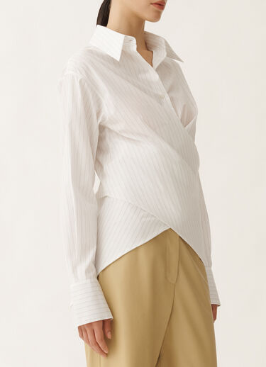 Fabiana Filippi Bluse aus gestreifter Popeline, optisches weiß und aloegrün WEISS CAD265F346D8250000