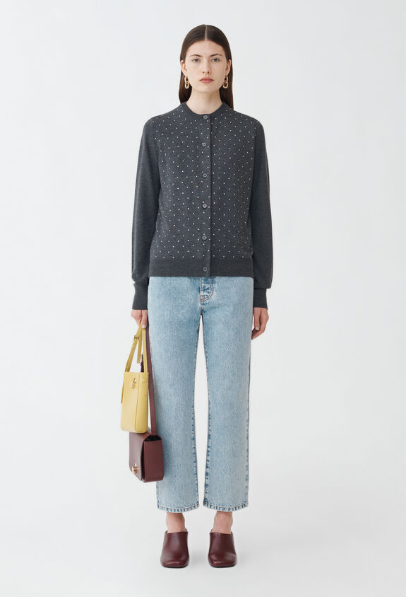 Fabiana Filippi Cardigan aus Merinowolle mit Stickerei, Anthrazit GRAU MAD214F377I9310000