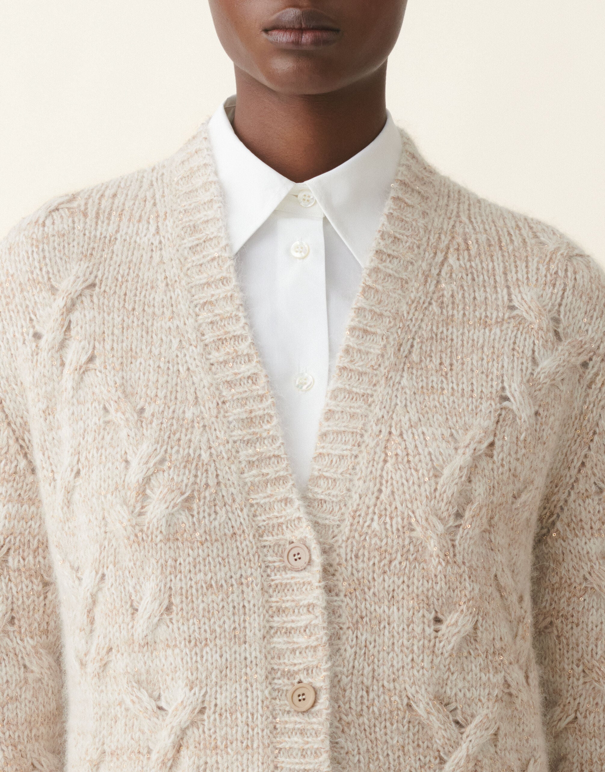 Platinum, mohair and sequin cardigan, cachà Fabiana Filippi Platinum, mohair and sequin cardigan, cachà Cachà MAD226F449M4170000