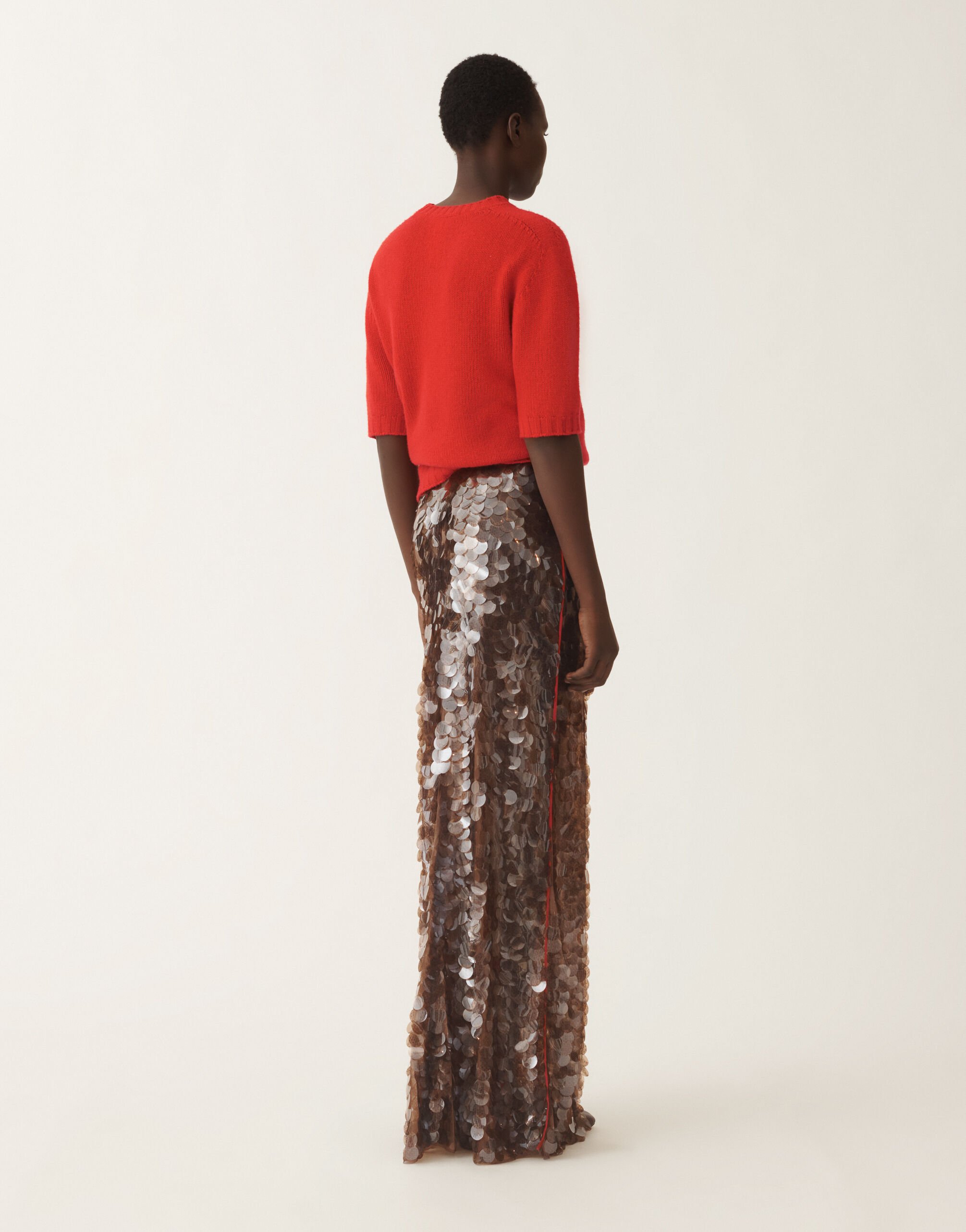 Fabiana Filippi Skirt in printed sequin tulle, bark Brown GND225F825L6380000