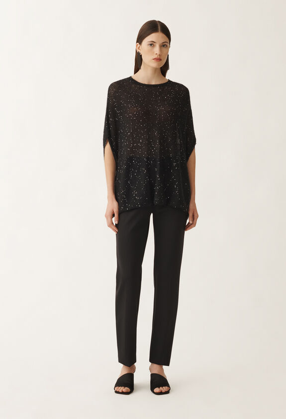 Fabiana Filippi SEQUIN SOFT MOHAIR CREW NECK CAPE BLACK MAD265F082D8170000